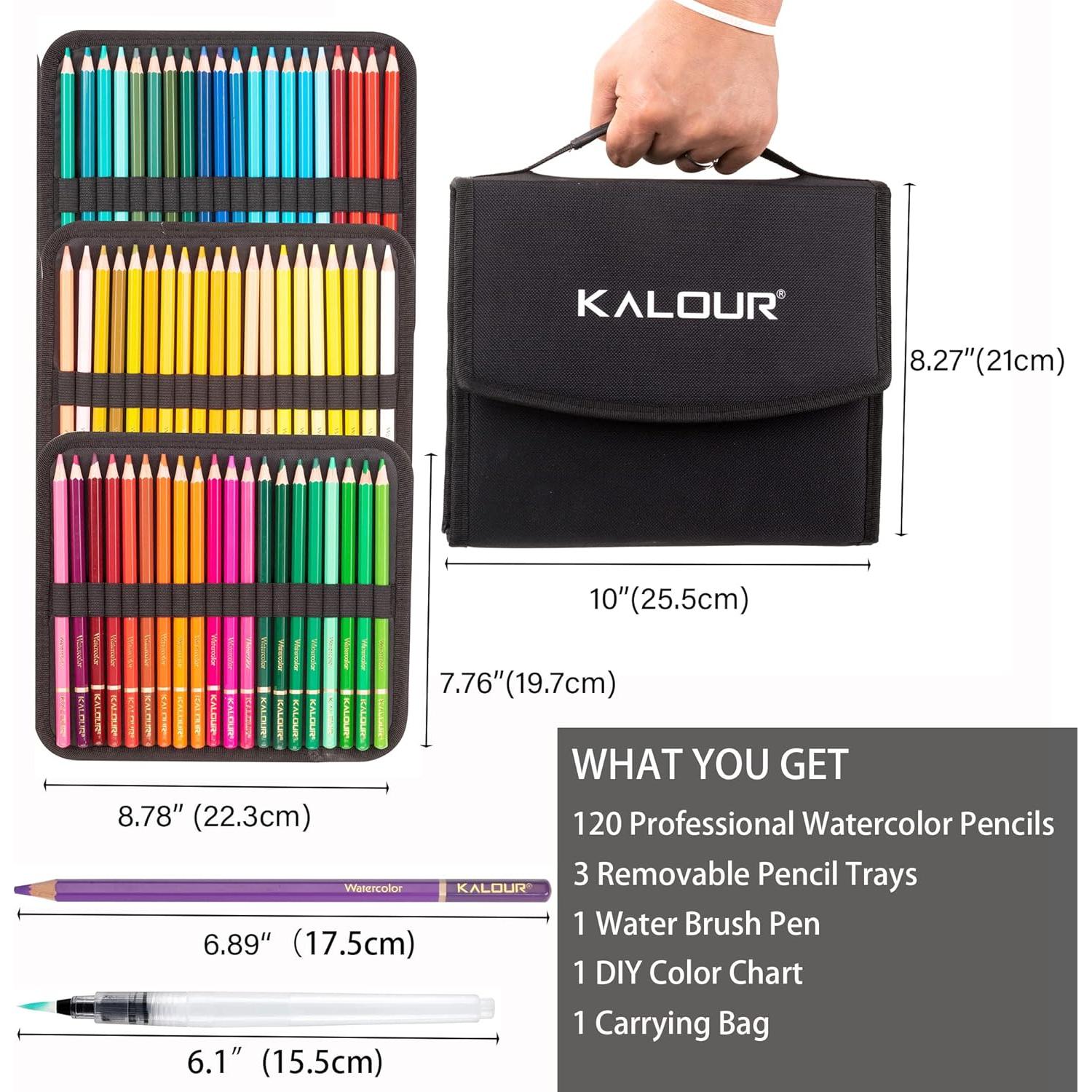 Set de 120 Lápices de Acuarela KALOUR con Pincel y Funda