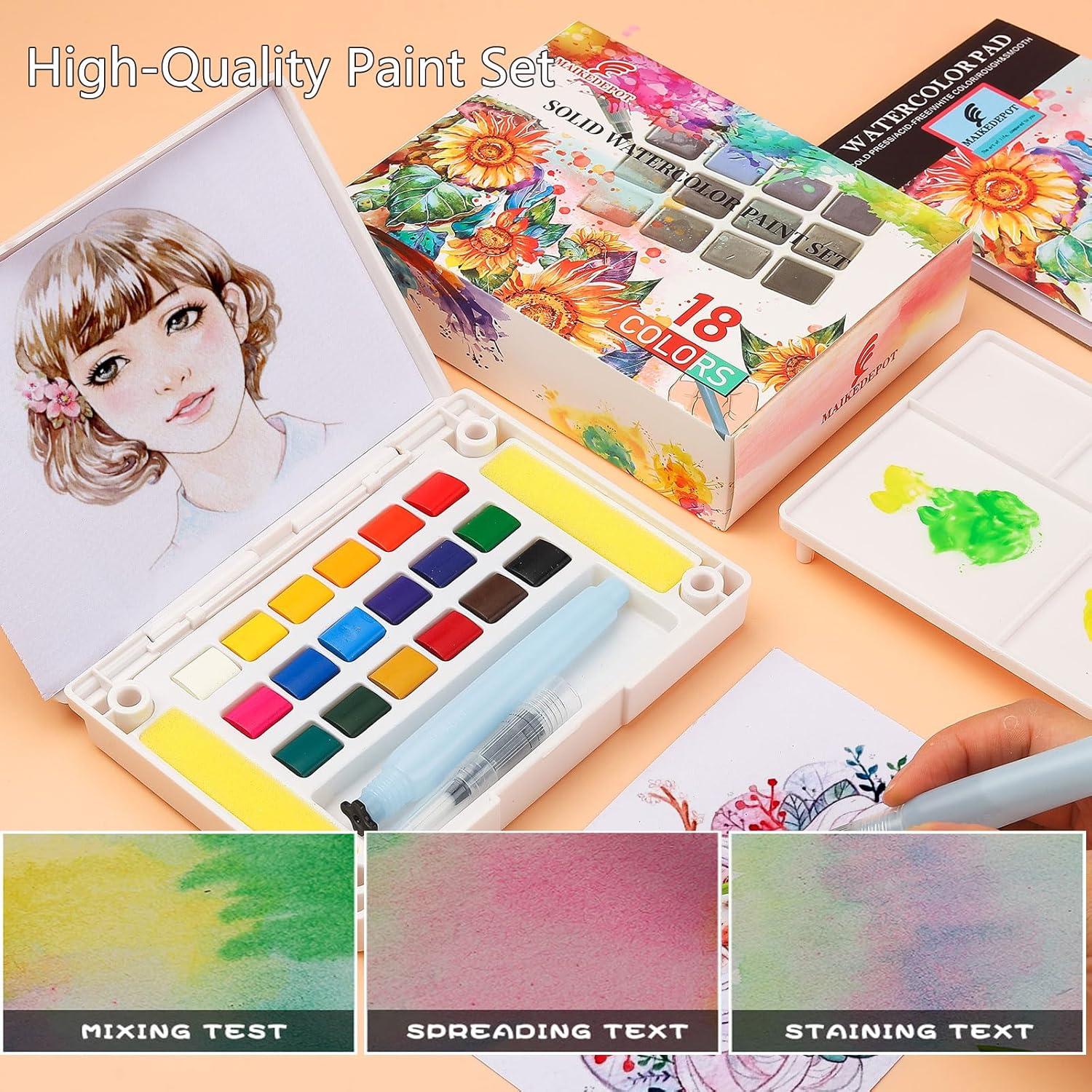 Juego de Pinturas Acuarelables MAIKEDEPOT 18 Colores Portátil