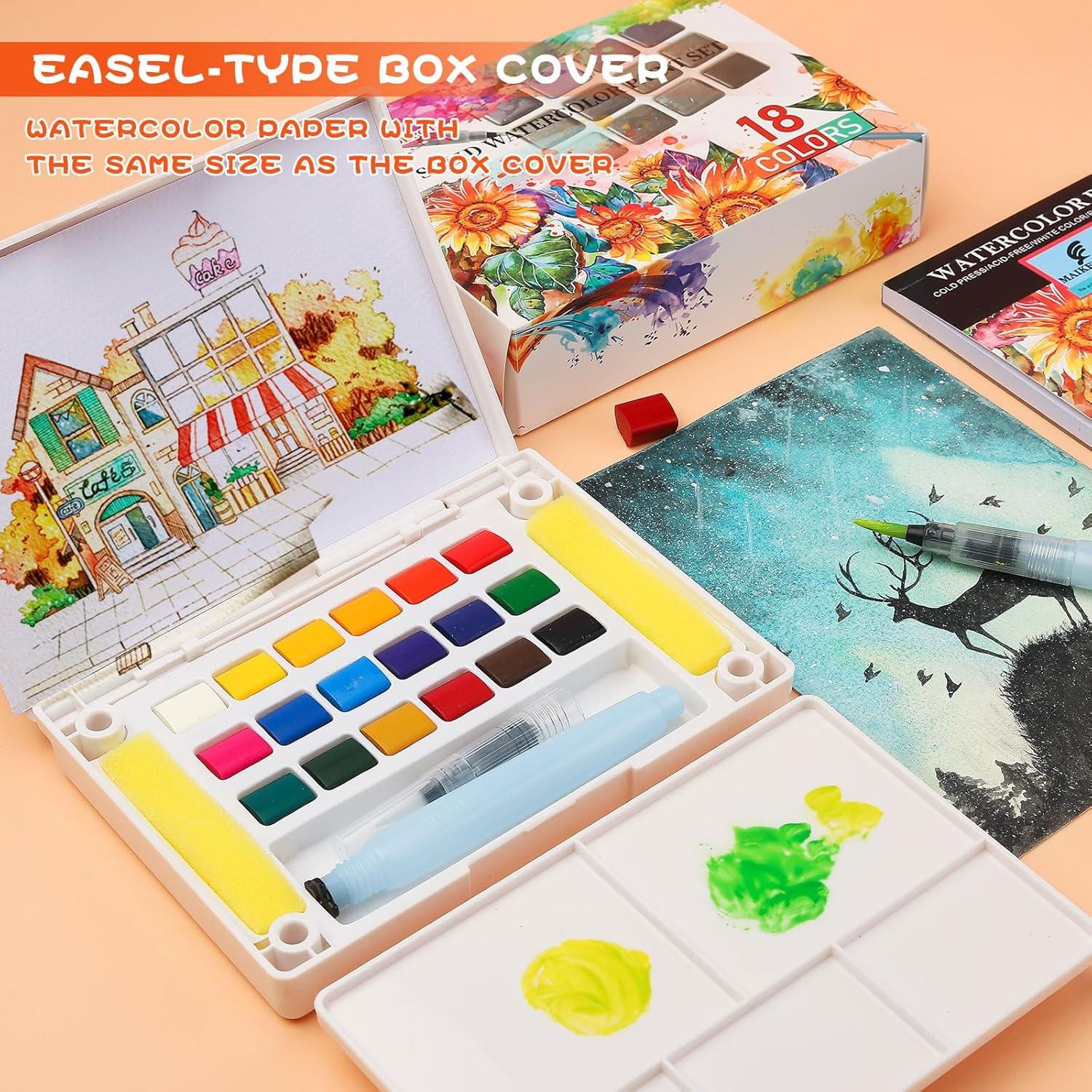 Juego de Pinturas Acuarelables MAIKEDEPOT 18 Colores Portátil