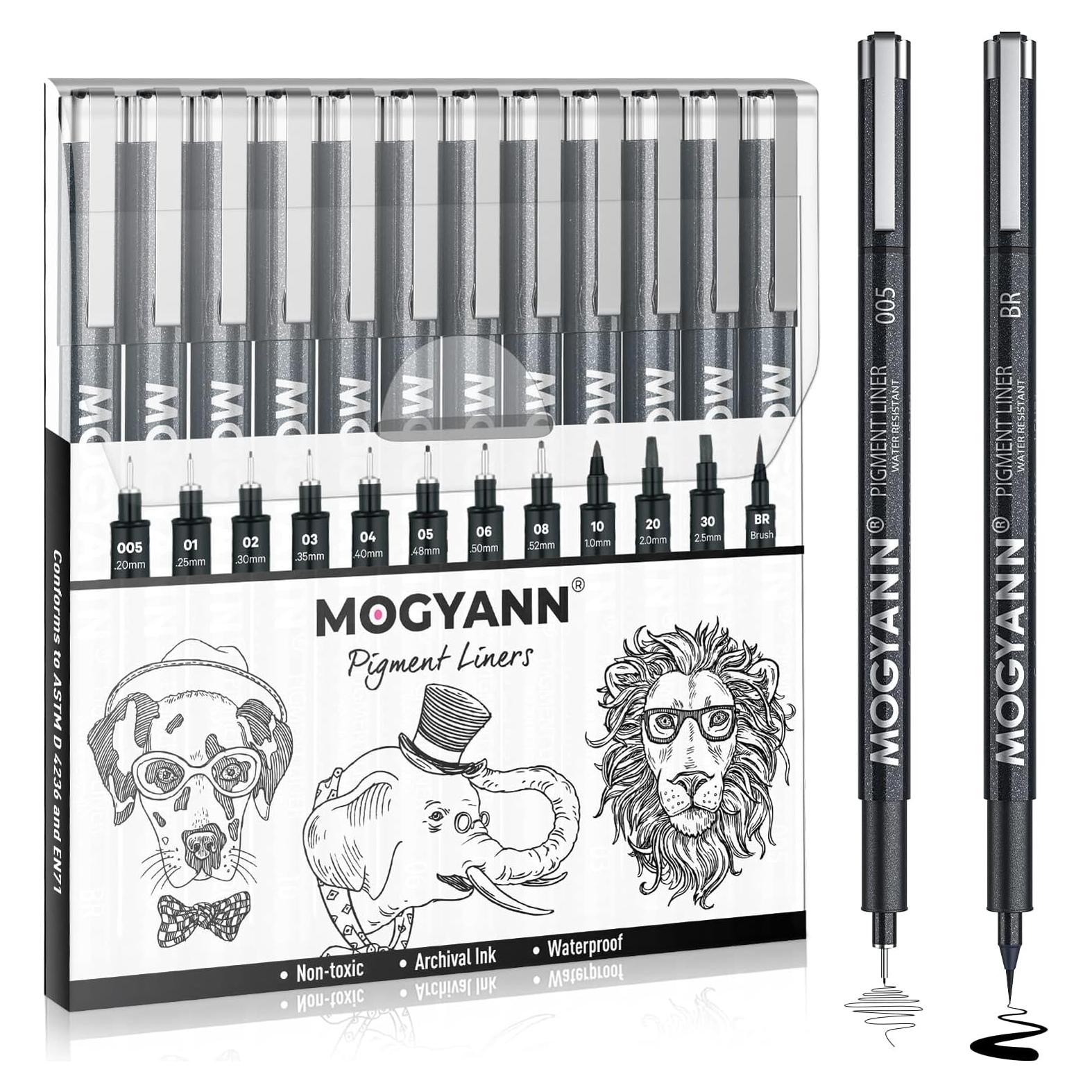 Plumas de Dibujo Mogyann 12 Tamaños Tinta Negra Impermeable