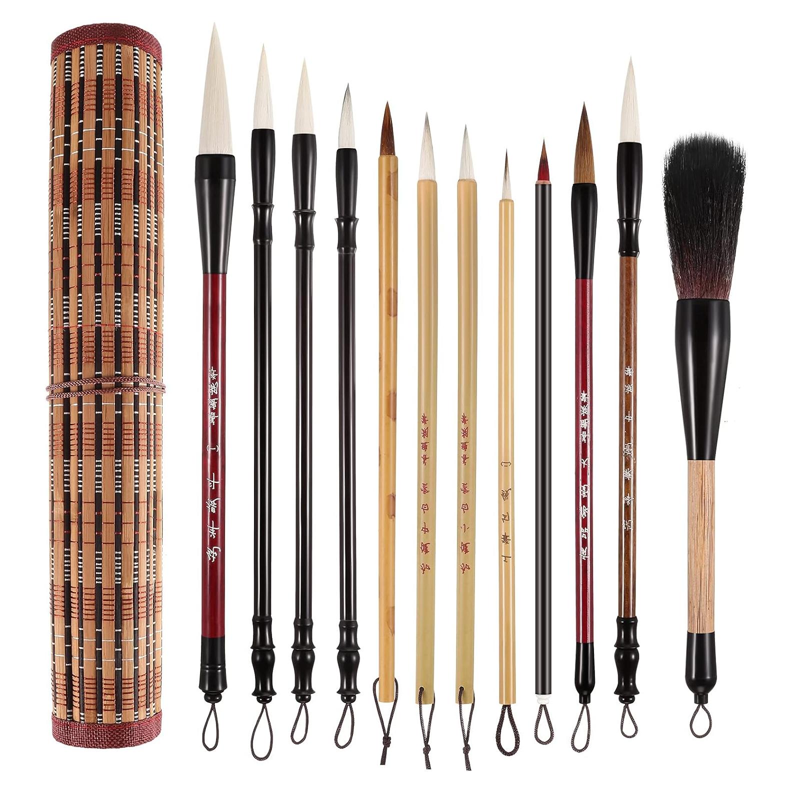 Juego de 12 Pinceles de Caligrafía China Marspark - Acuarela y Sumi