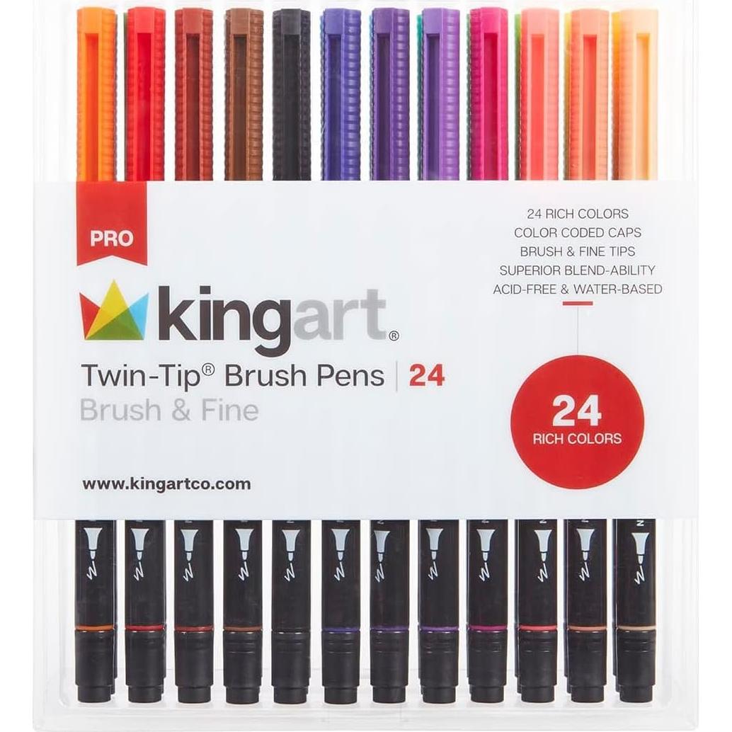 Set de 24 Marcadores Acuarelables KINGART Pro Punta Doble