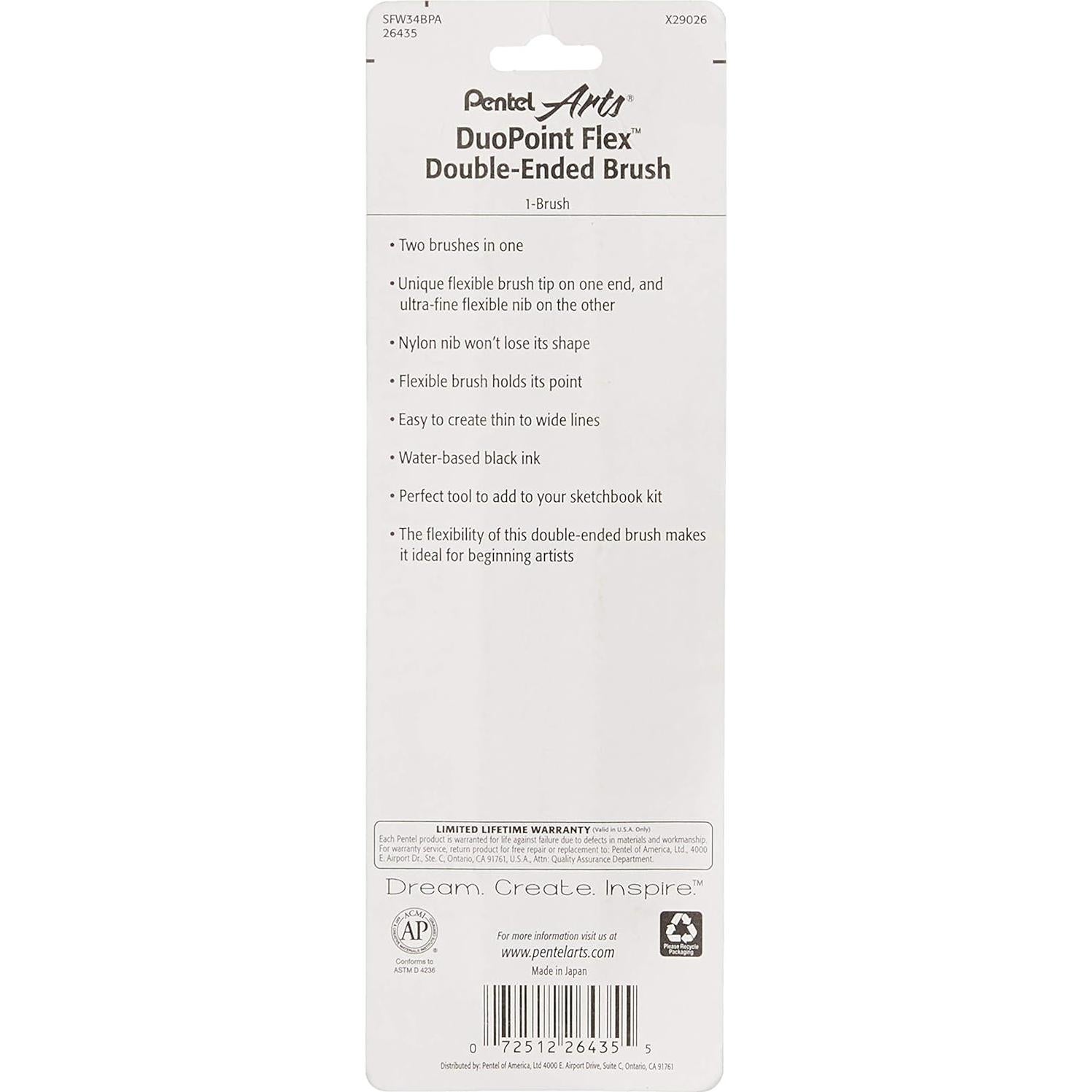 Pincel Doble Punta Pentel Arts Duo Point Flex Tinta Negra