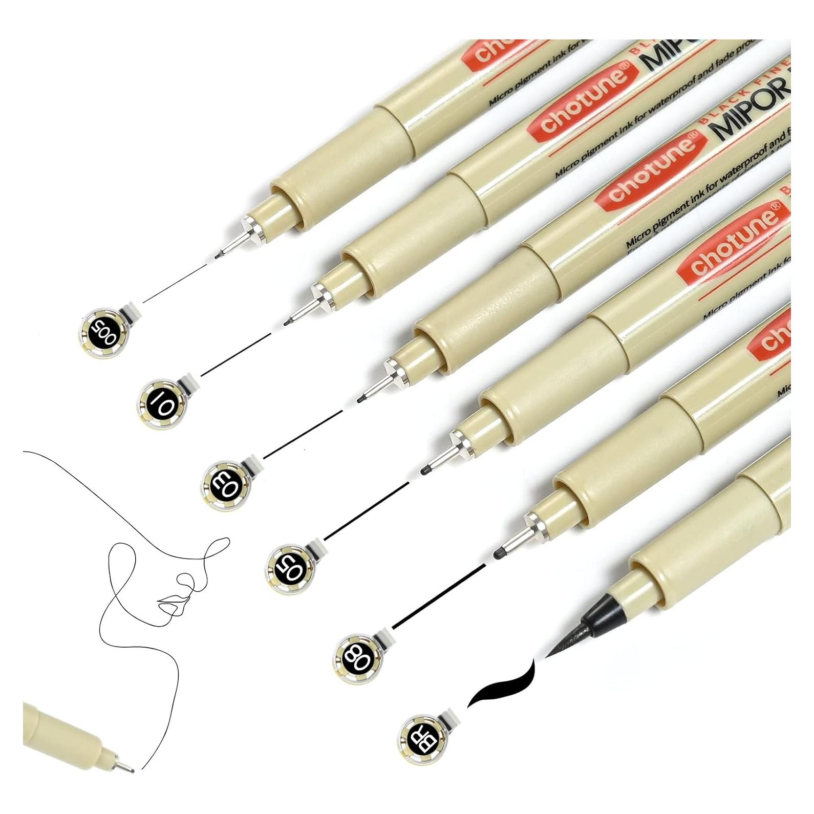 Juego de Plumas Fineliner GETHPEN 6 Piezas Tinta Negra 0.2mm