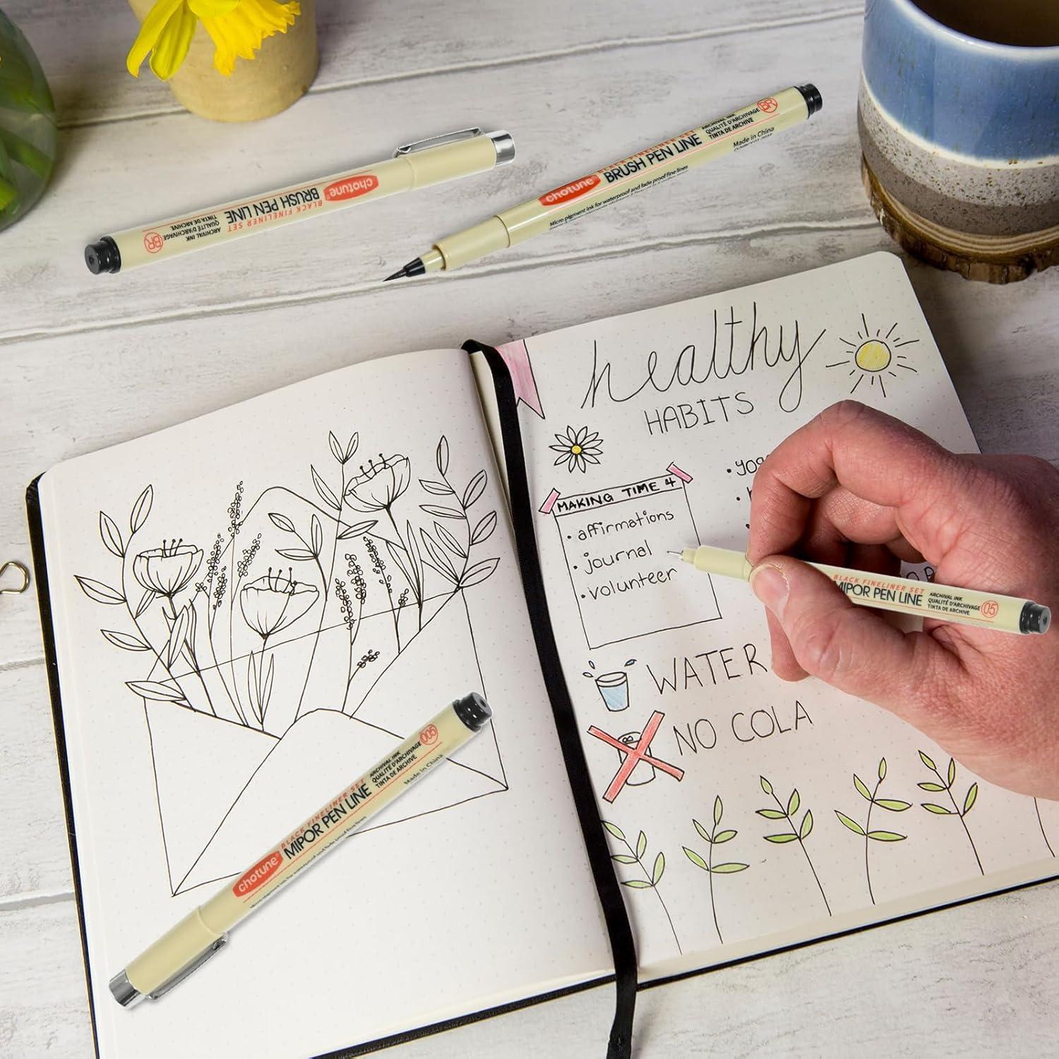 Juego de Plumas Fineliner GETHPEN 6 Piezas Tinta Negra 0.2mm