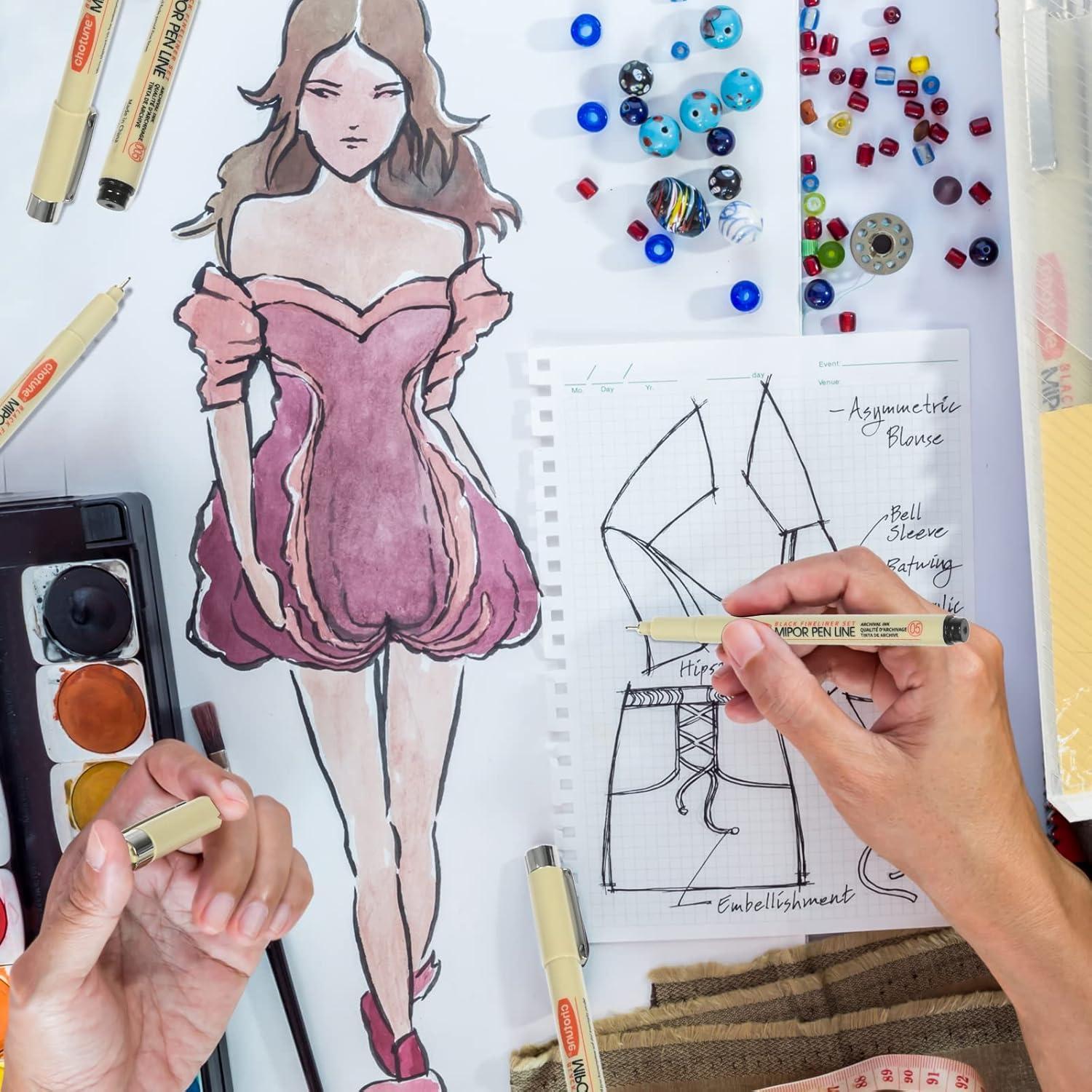 Juego de Plumas Fineliner GETHPEN 6 Piezas Tinta Negra 0.2mm