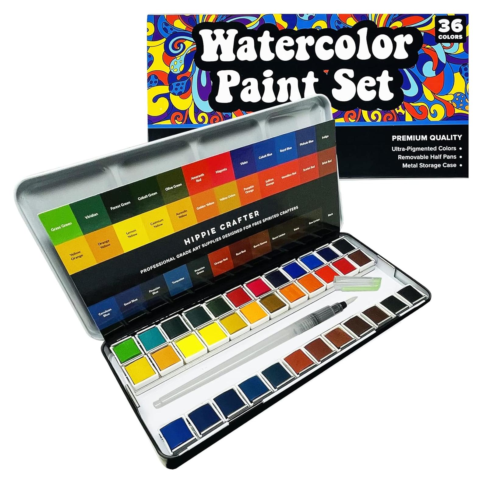 Juego de Pintura Acuarela Profesional Hippie Crafter 36 Colores