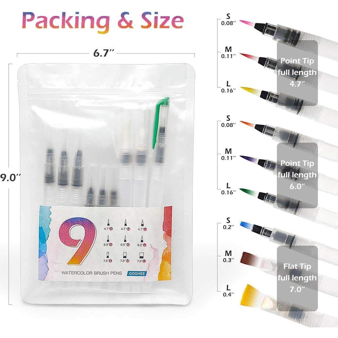 Juego de 9 Plumas de Pincel Acuarelables GOOHEE - Fáciles de Usar