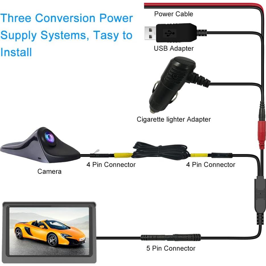 Cámara de Vista Lateral HD IP68 con Pantalla LCD 5" - Negro