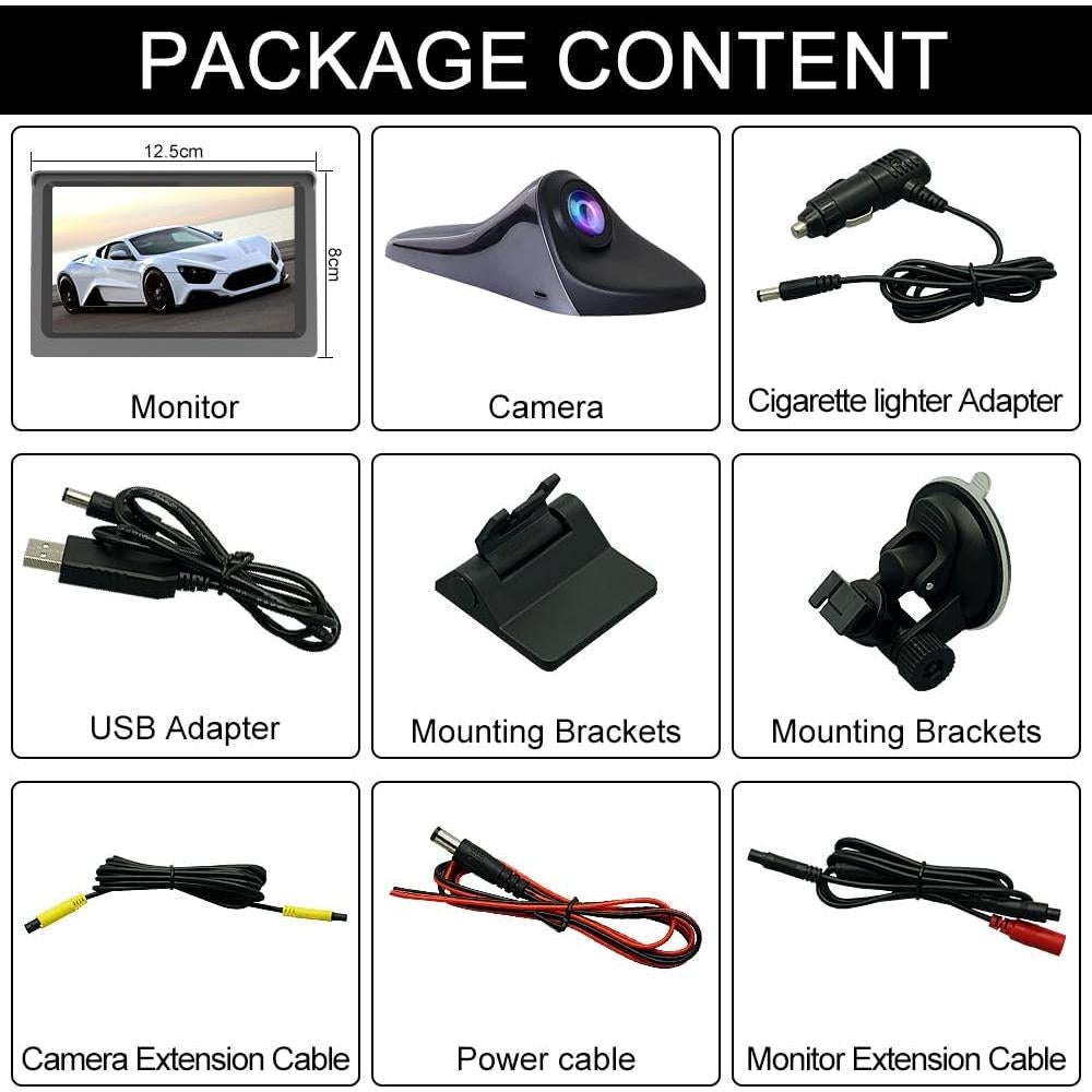 Cámara de Vista Lateral HD IP68 con Pantalla LCD 5" - Negro