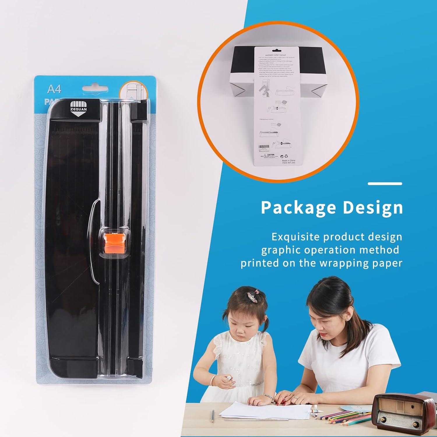 Cortadora de Papel Manual ZEQUAN A4 Negra con Cuchilla de Seguridad