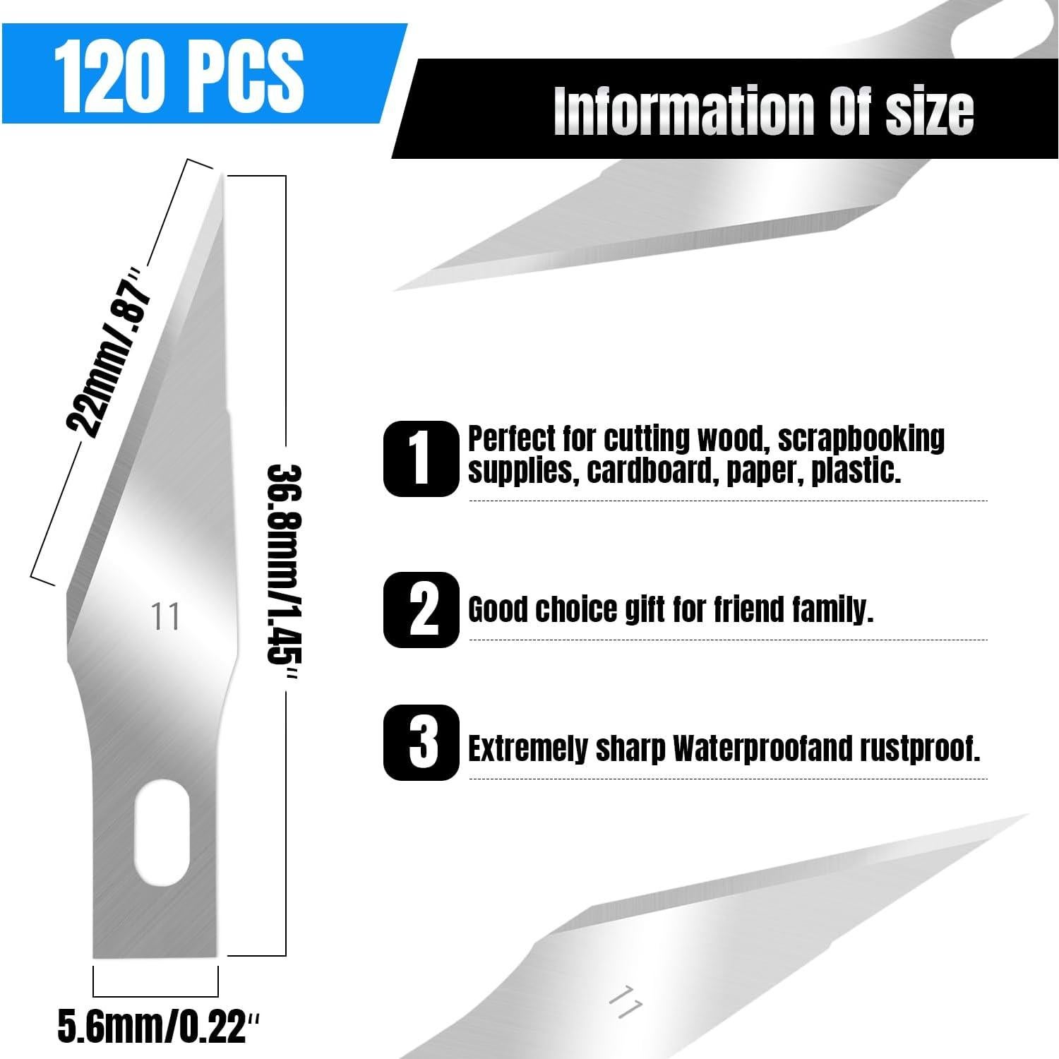 120 Cuchillas de Cuchillo Exacto Qimoo 11 Ángulo Agudo Acero