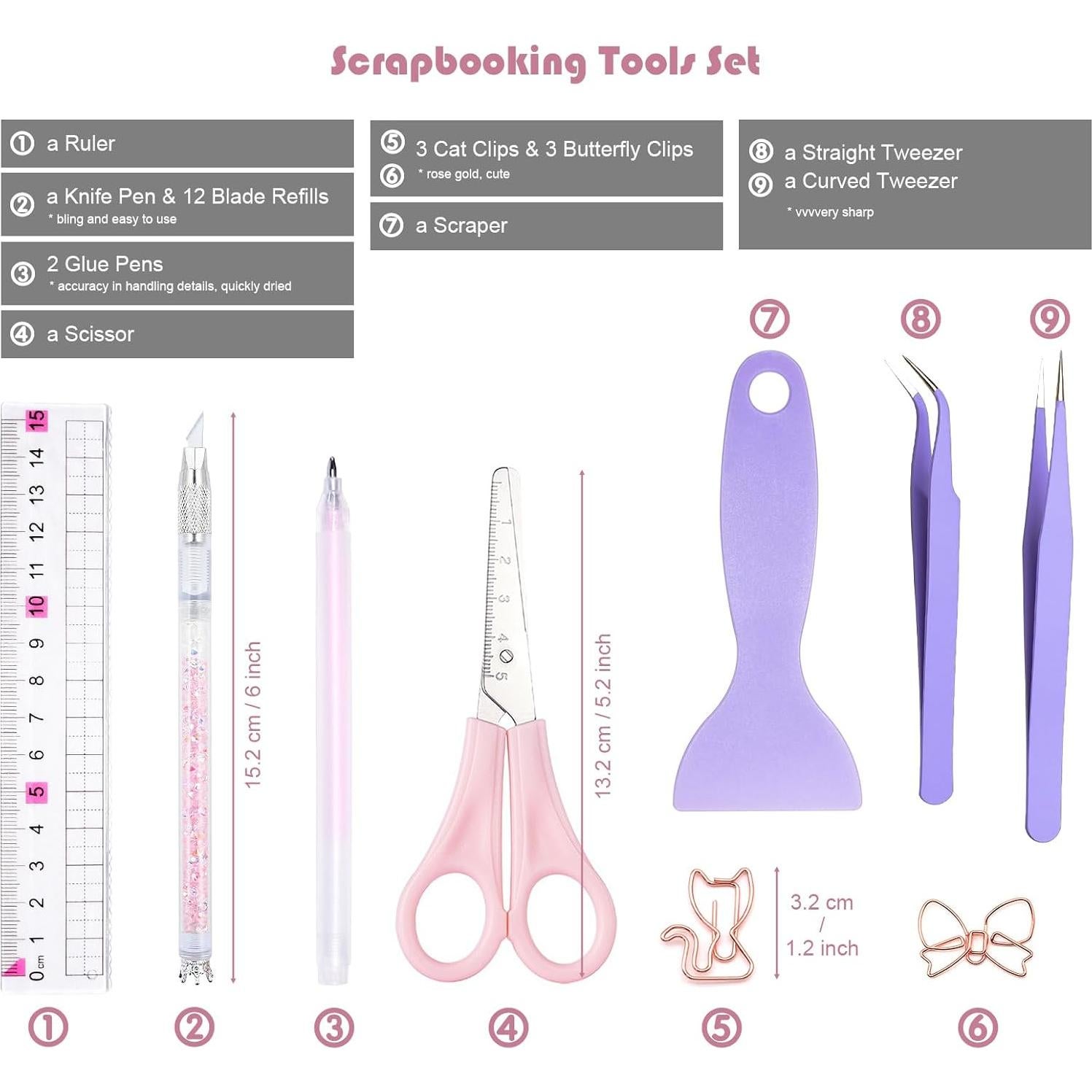 Kit de Scrapbooking Arvakr 26 Piezas Rosa/Púrpura