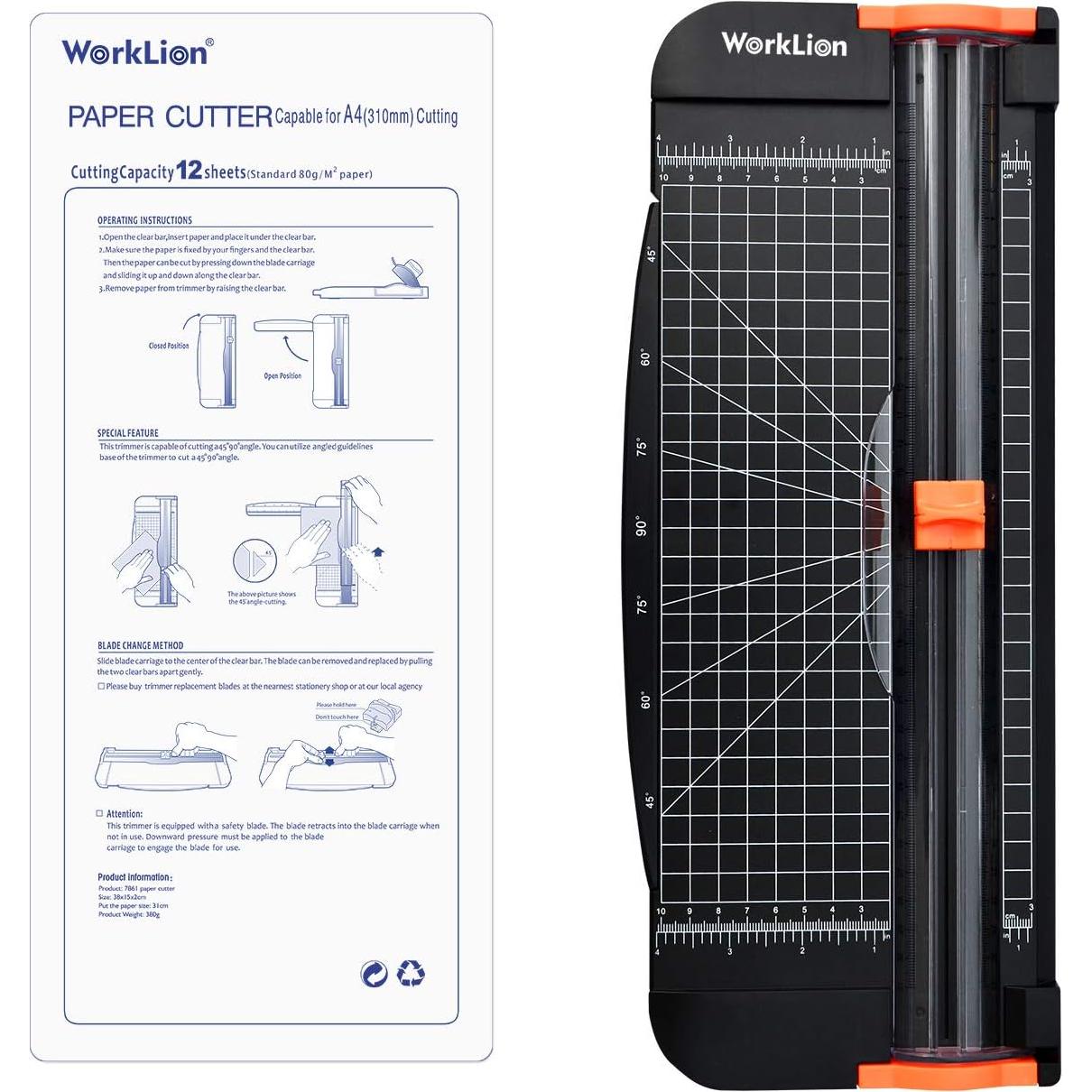 Cortadora de Papel WORKLION A4 con Cuchilla de Seguridad Negra