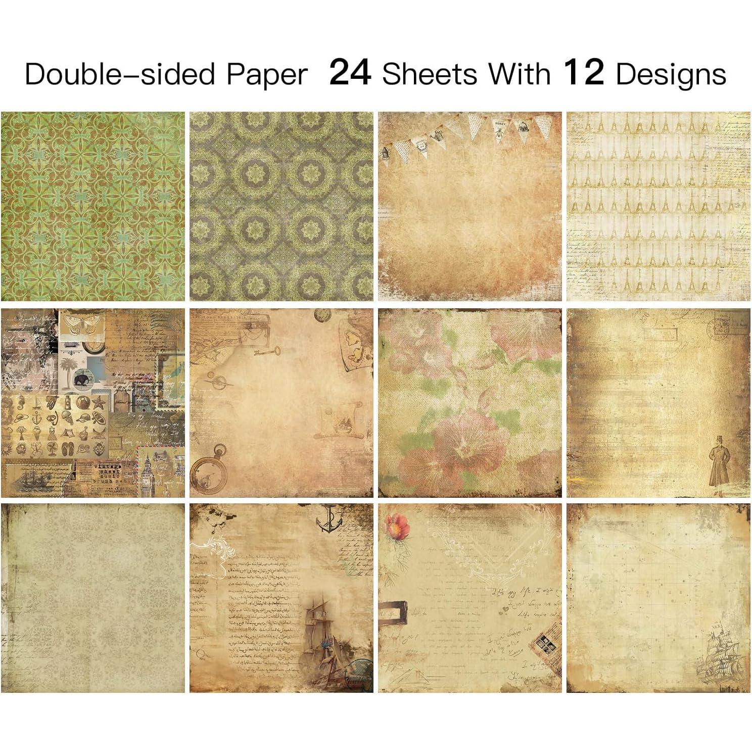 Papel Decorativo Vintage 30x30 cm iKammo - 24 Hojas Doble Cara