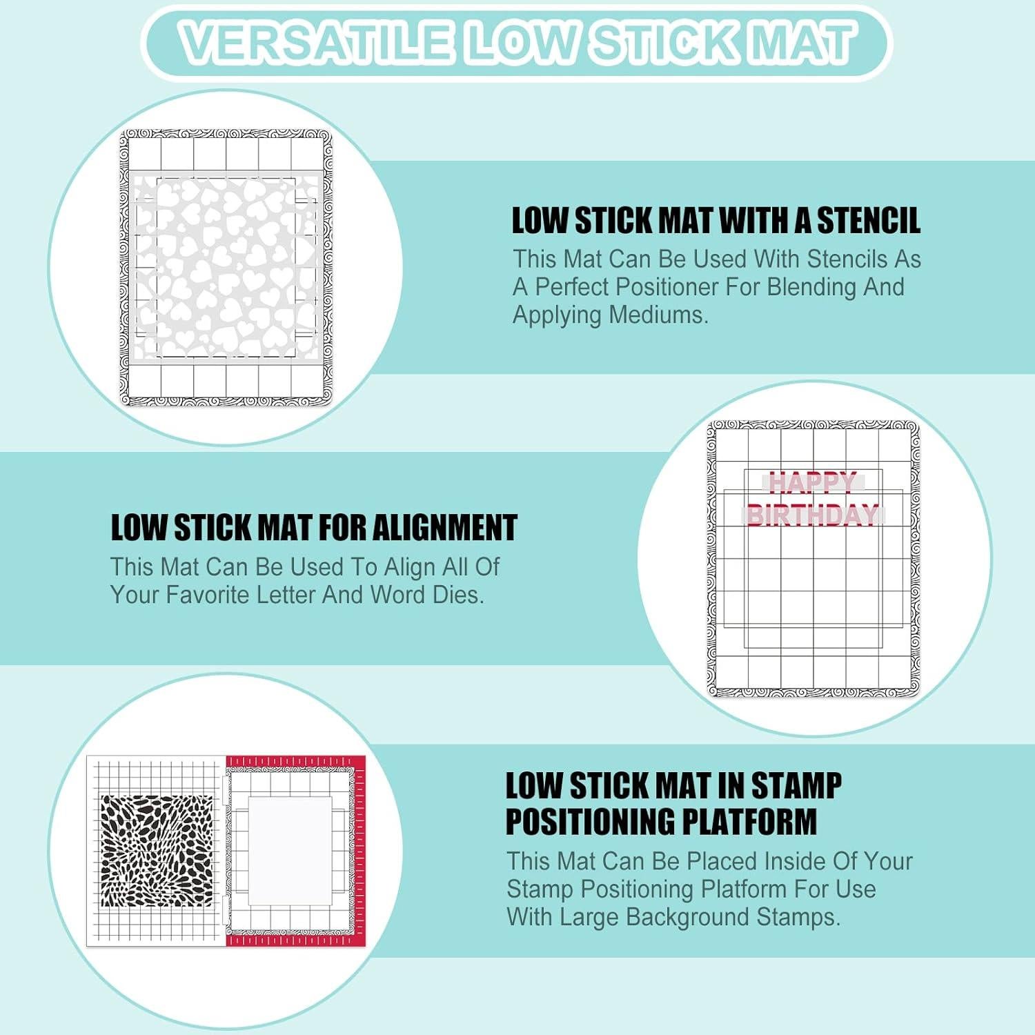 Sticky Non-Slip Flexible Gridded Stamp Mats Grid Sheets 2 PCS Low Stick Mat and 1 Blending Buddy Set,Laser Template with Stuckable Hole,Multi-Use Tack Adhesived Sheet Scrapbooking Craft Accessory