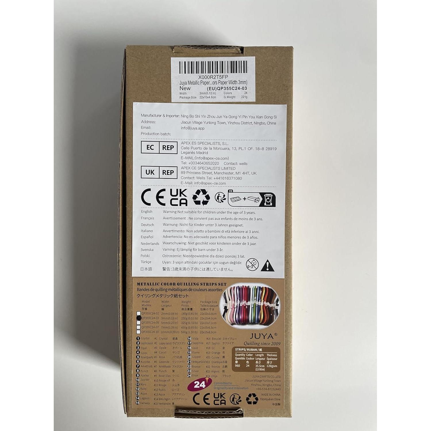 JUYA Papel Quilling Metálico 24 Colores 3mm Ancho 960 Tiras