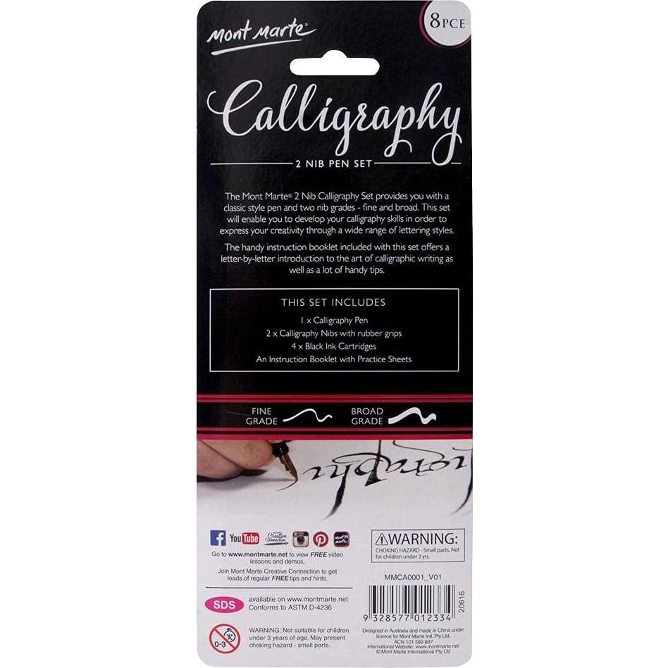 Juego de Caligrafía Mont Marte 8 Piezas con Pluma y Tinta