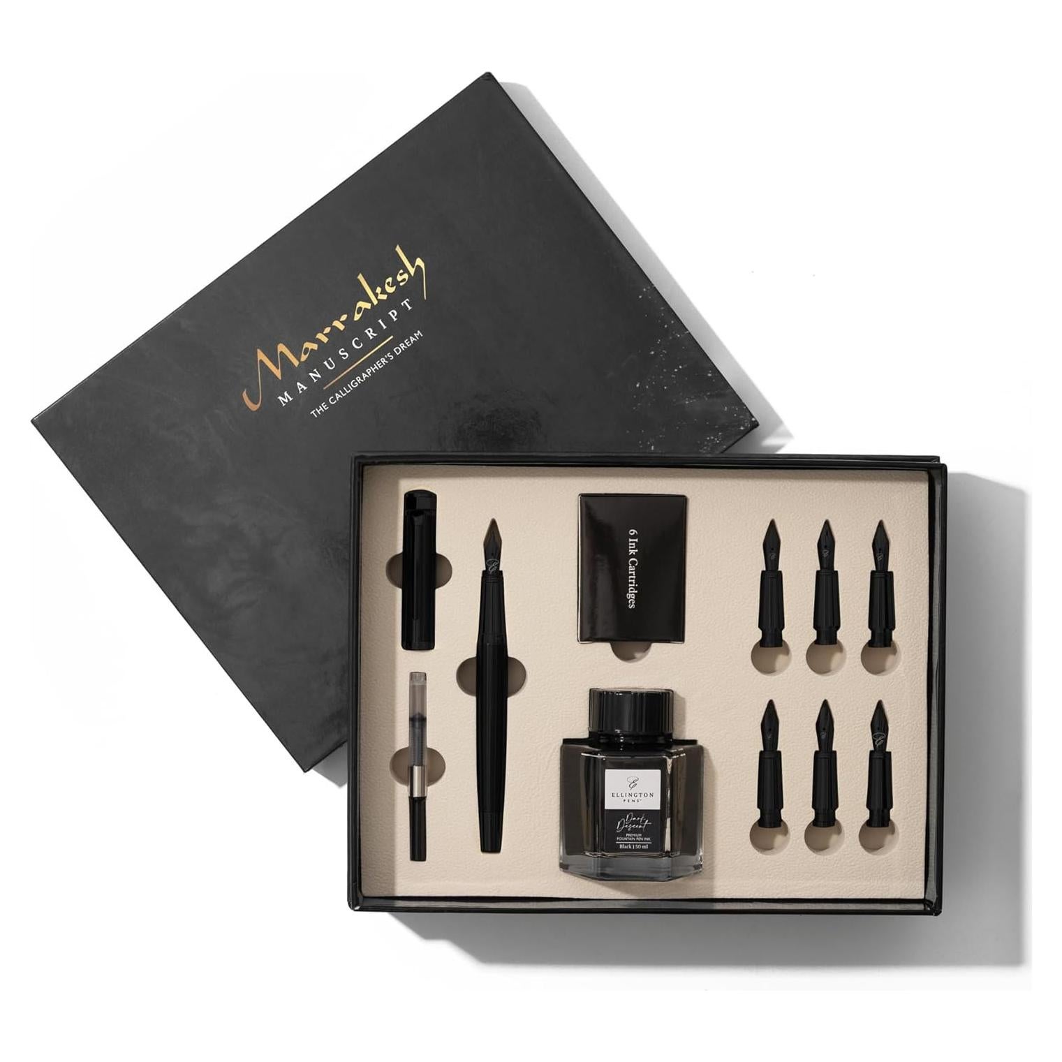 Juego de Caligrafía Ellington - Pluma Estilográfica Premium con 6 Puntas y Caja de Regalo
