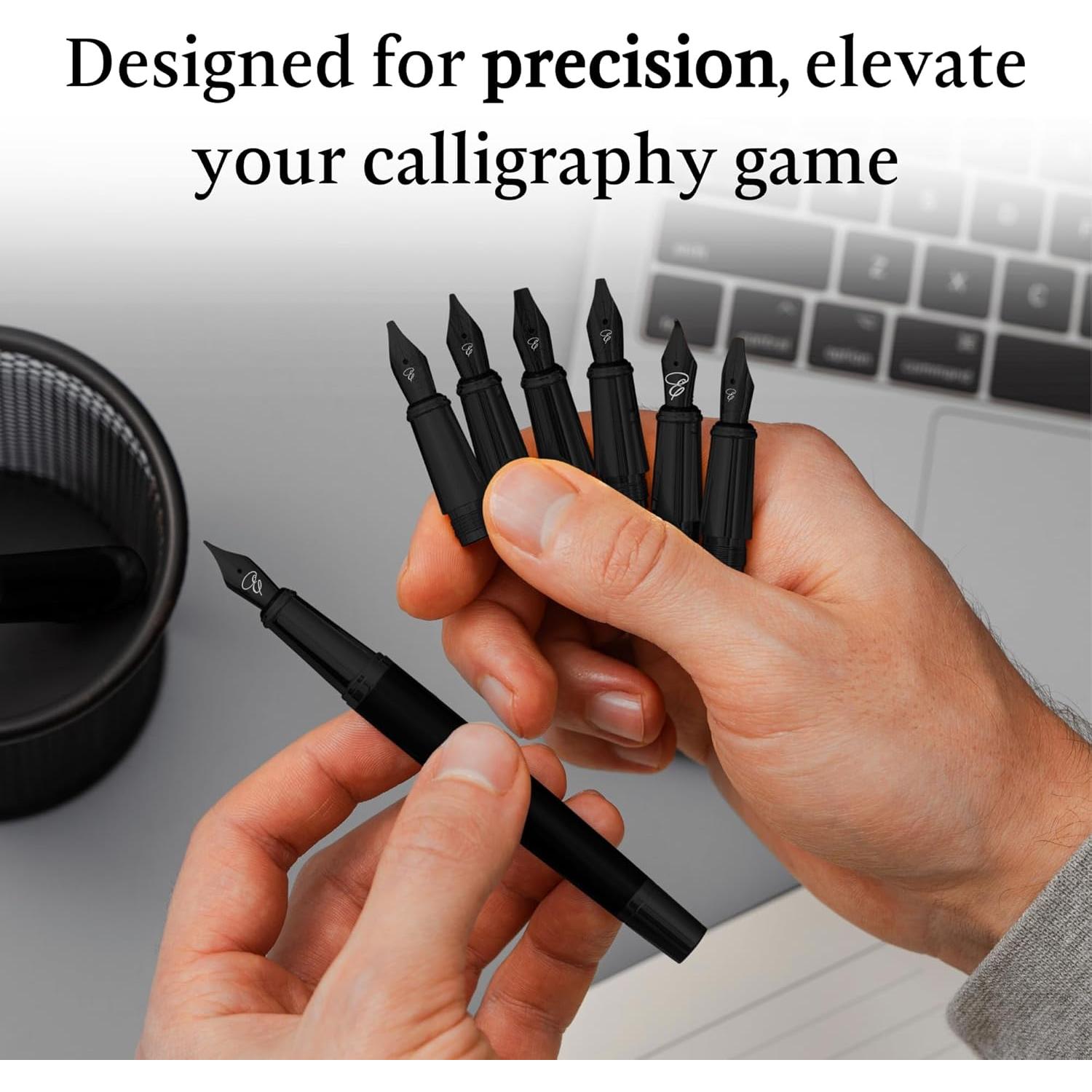 Juego de Caligrafía Ellington - Pluma Estilográfica Premium con 6 Puntas y Caja de Regalo