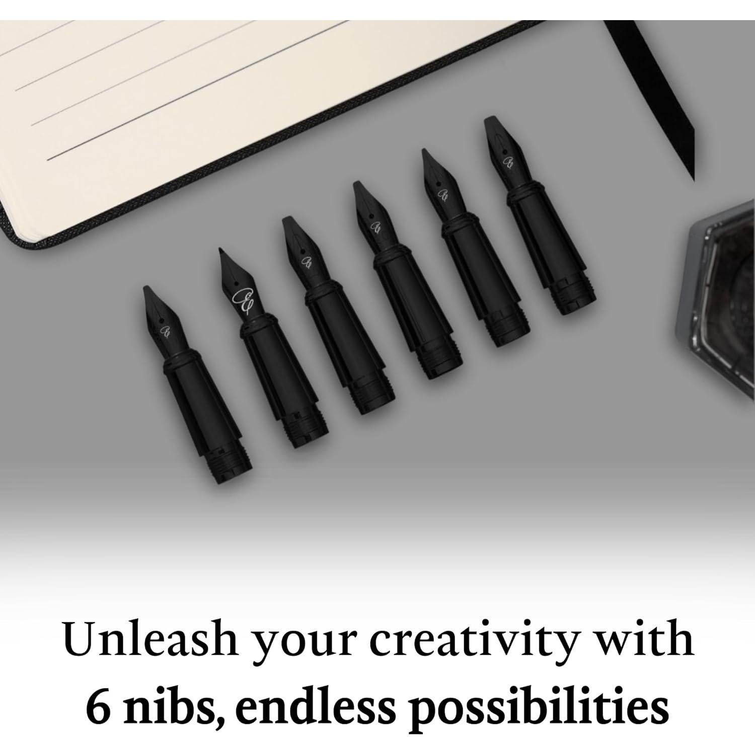 Juego de Caligrafía Ellington - Pluma Estilográfica Premium con 6 Puntas y Caja de Regalo