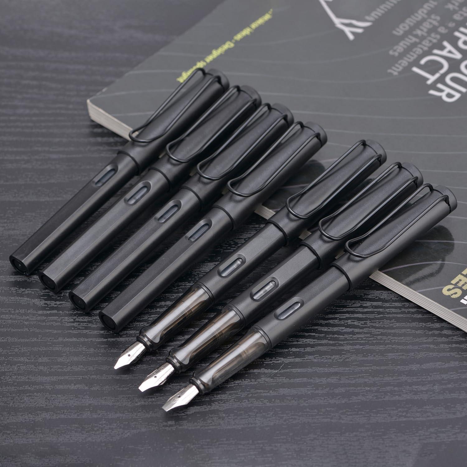 Juego de Plumas Estilográficas Erofa Negras Mate 7 Tamaños