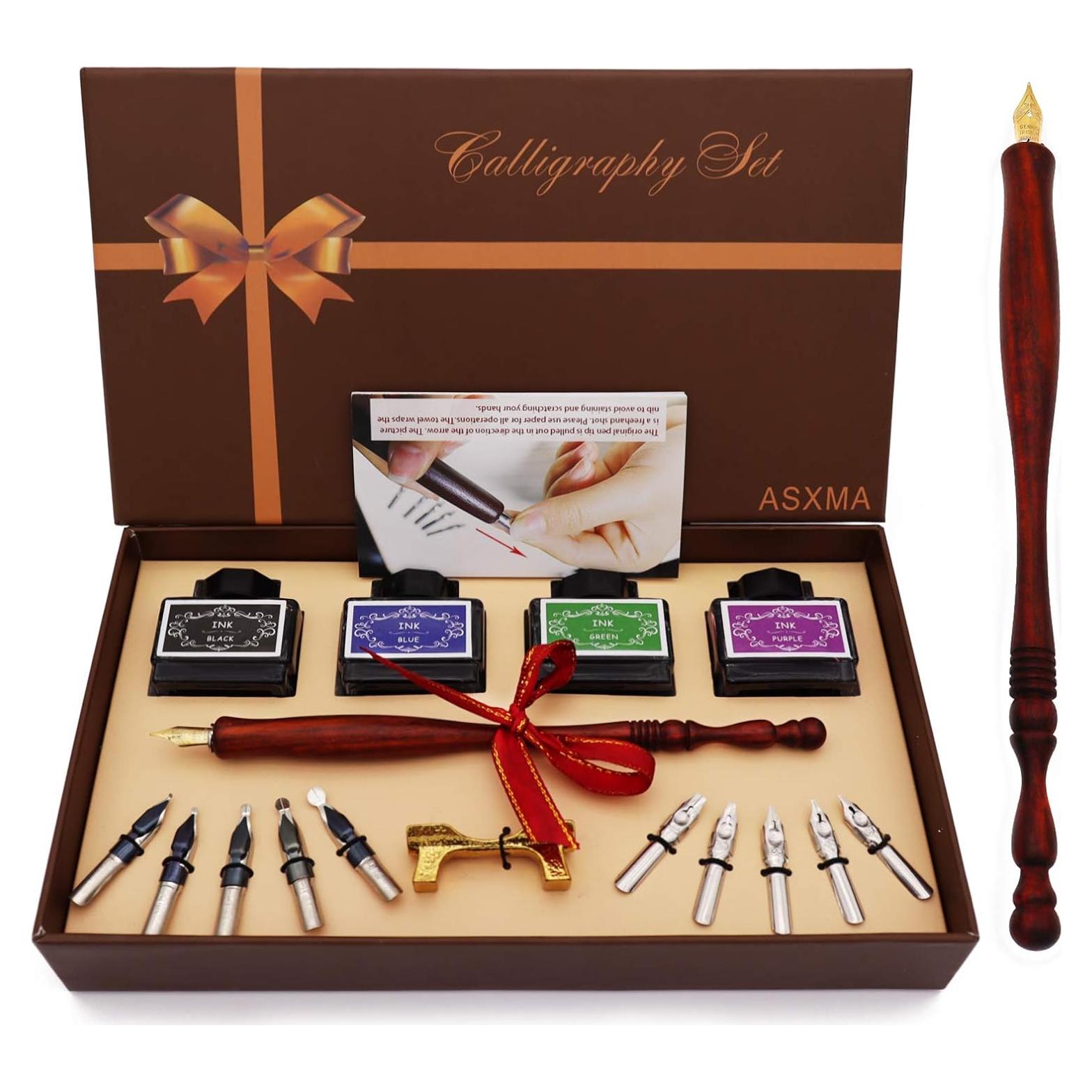 Juego de Plumas de Caligrafía ASXMA con 11 Puntas y 4 Tintas