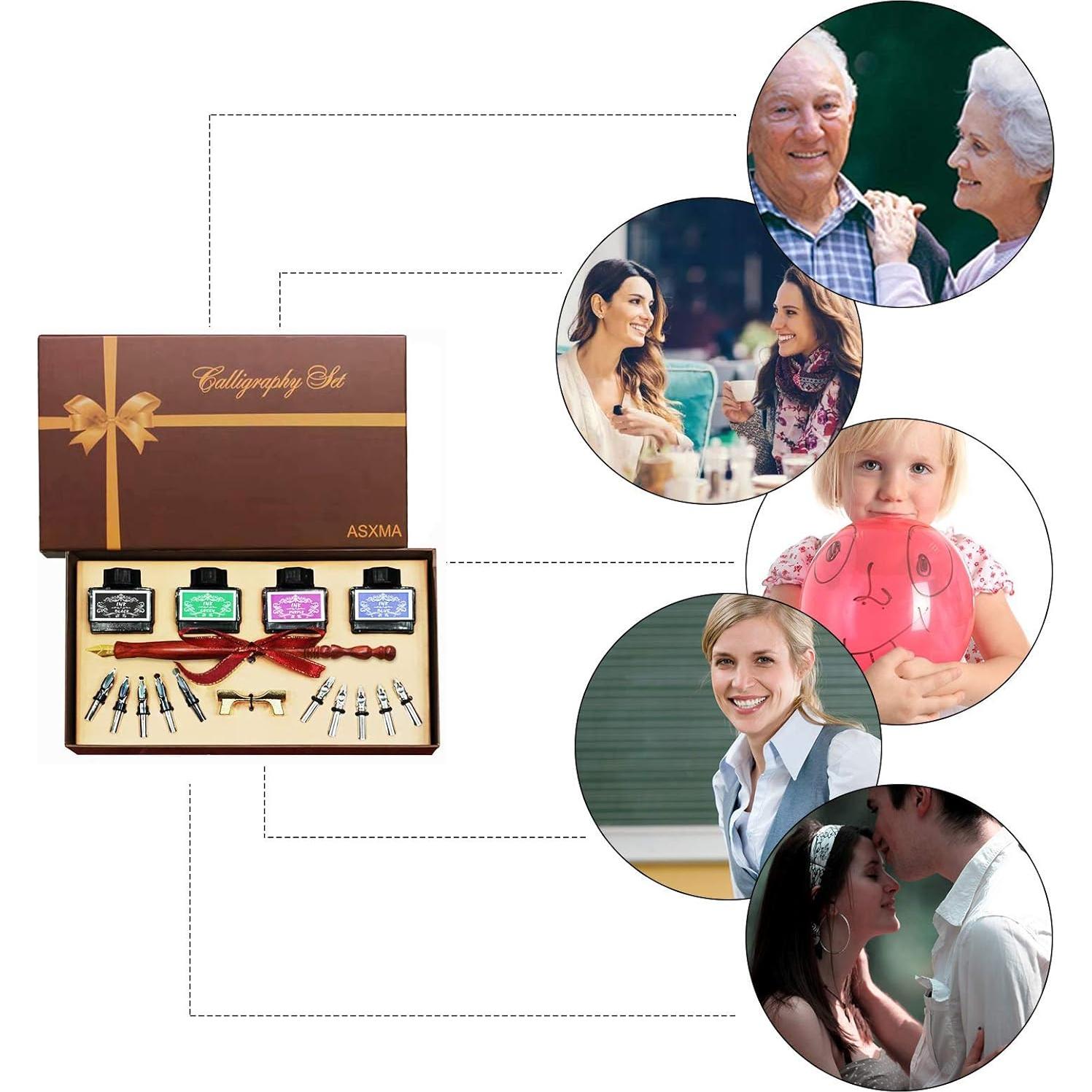 Juego de Plumas de Caligrafía ASXMA con 11 Puntas y 4 Tintas