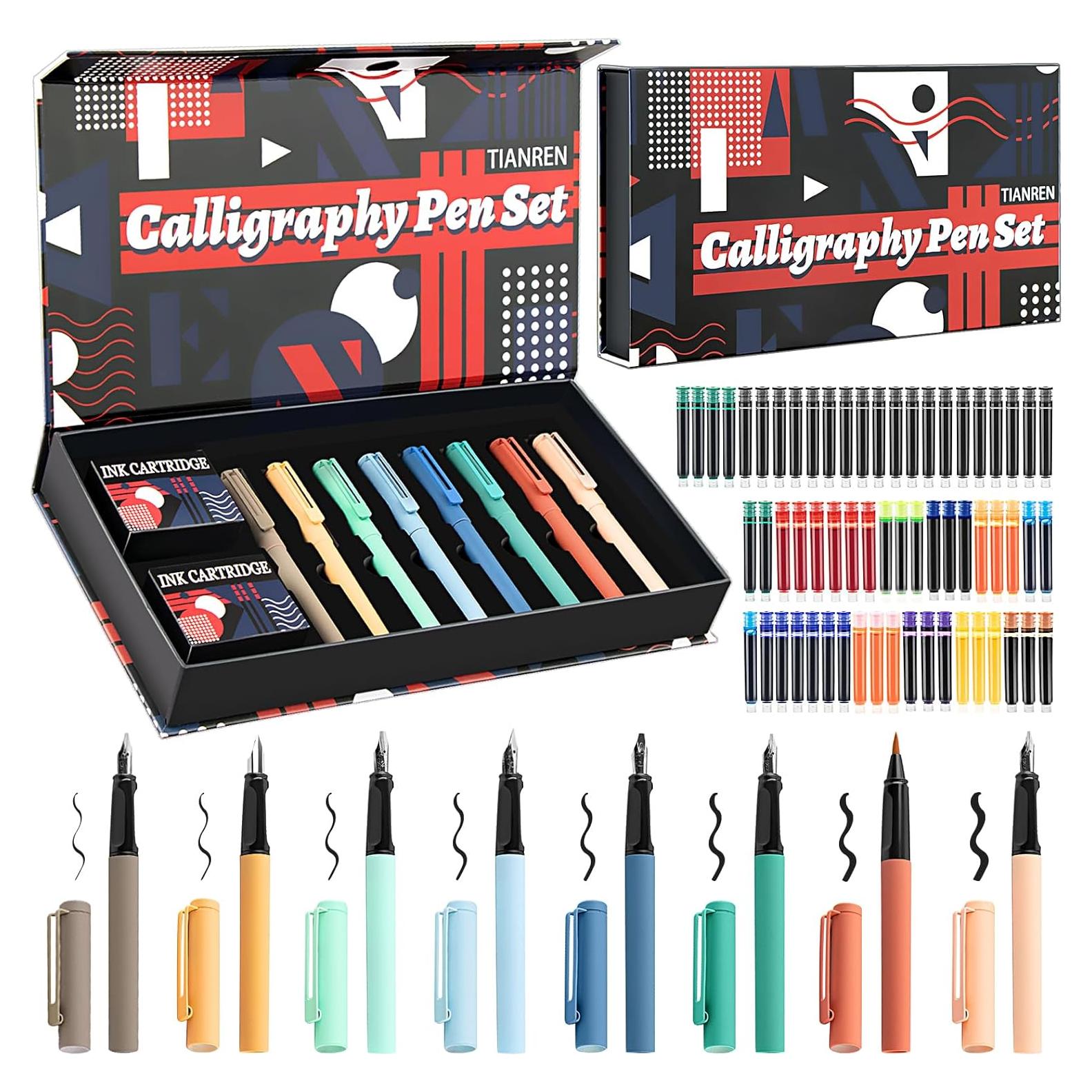 Juego de Plumas de Caligrafía TIANREN con 8 Puntas y 60 Cartuchos