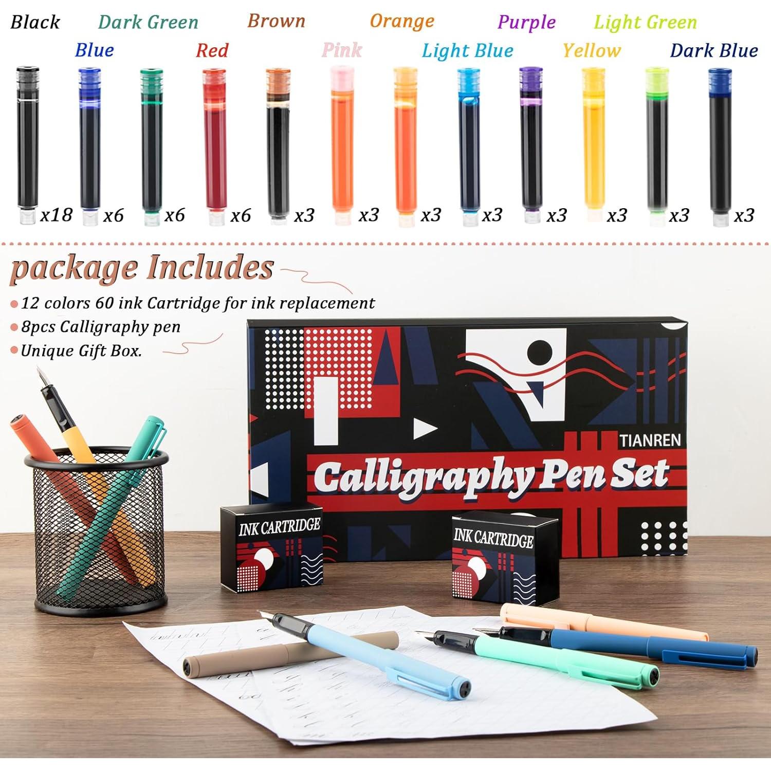 Juego de Plumas de Caligrafía TIANREN con 8 Puntas y 60 Cartuchos