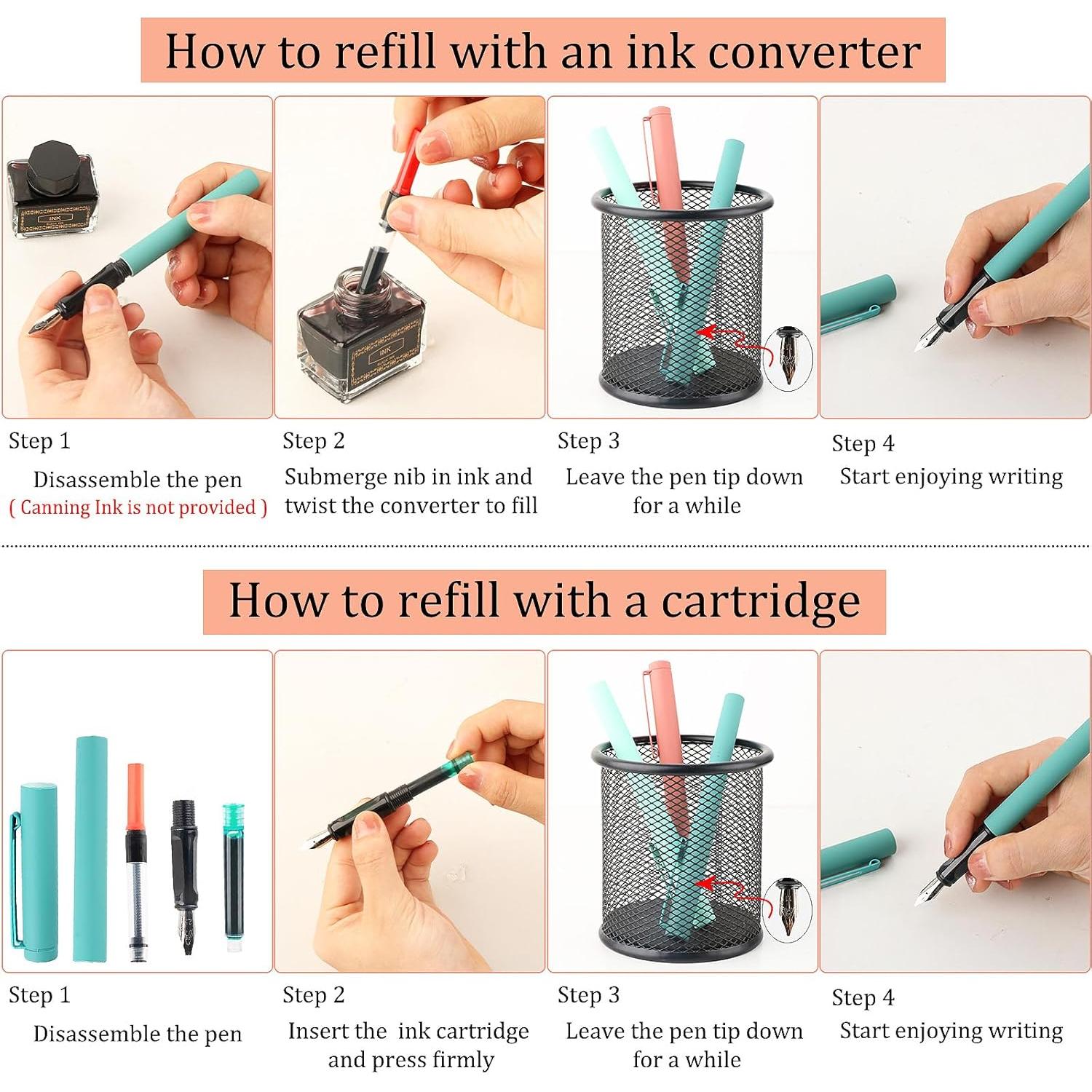 Juego de Plumas de Caligrafía TIANREN con 8 Puntas y 60 Cartuchos