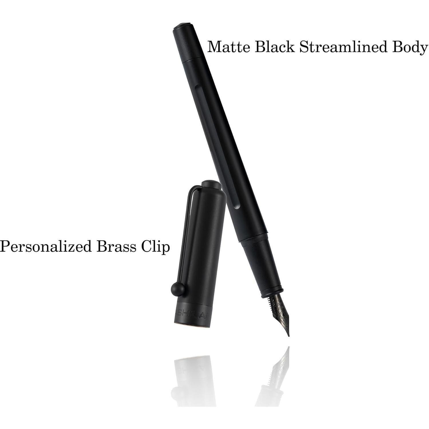 Conjunto de Pluma Fuente HUASHILAI Negro Mate con Tinta y Estuche