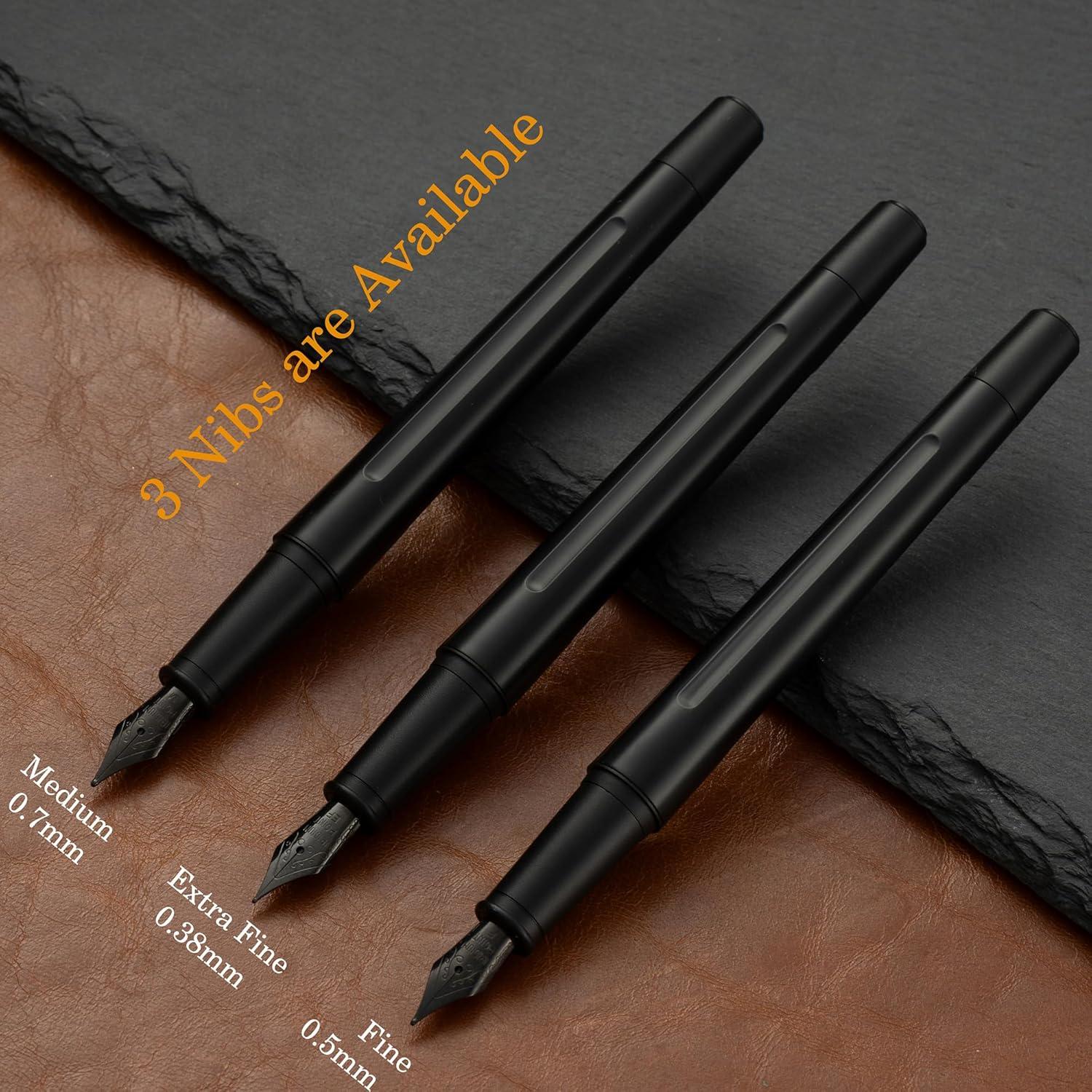 Conjunto de Pluma Fuente HUASHILAI Negro Mate con Tinta y Estuche