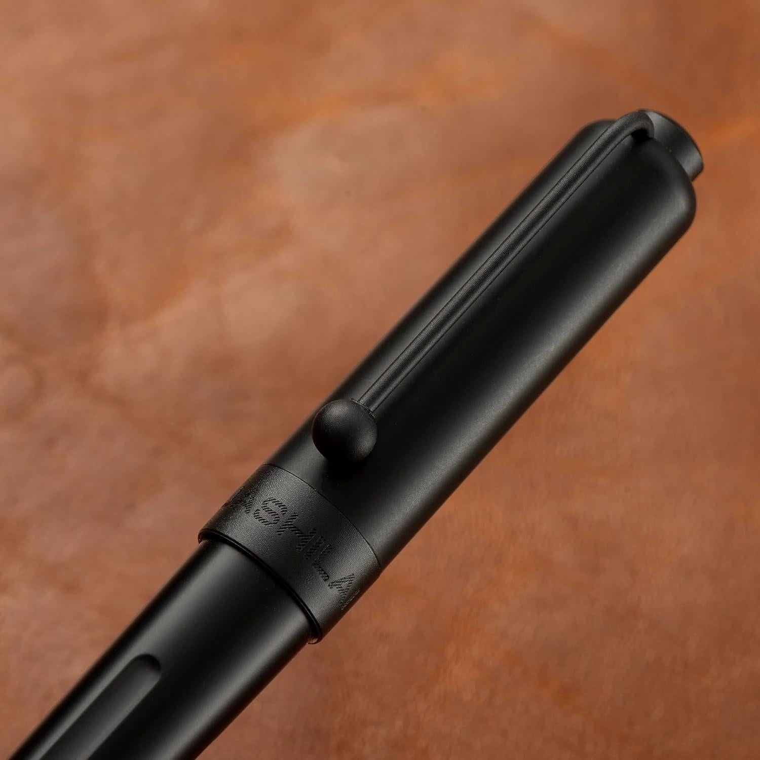 Conjunto de Pluma Fuente HUASHILAI Negro Mate con Tinta y Estuche