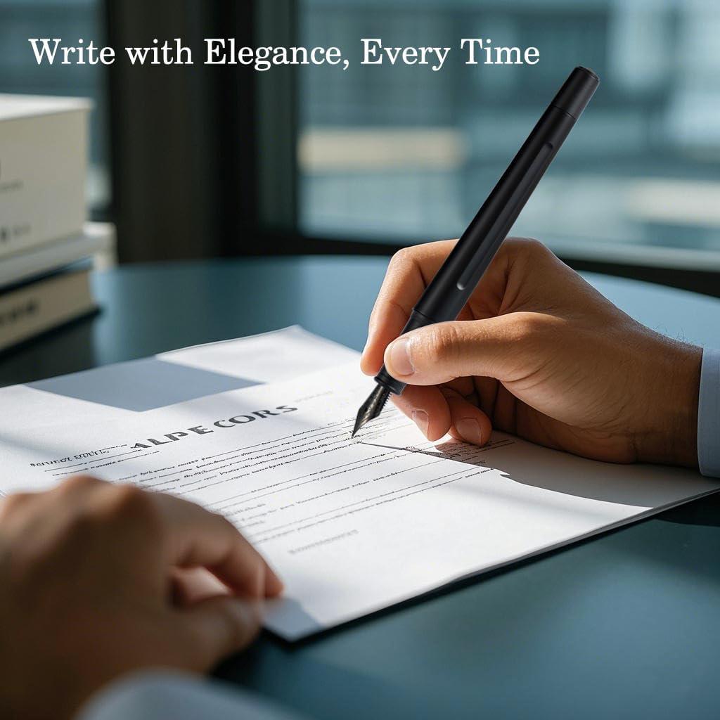 Conjunto de Pluma Fuente HUASHILAI Negro Mate con Tinta y Estuche