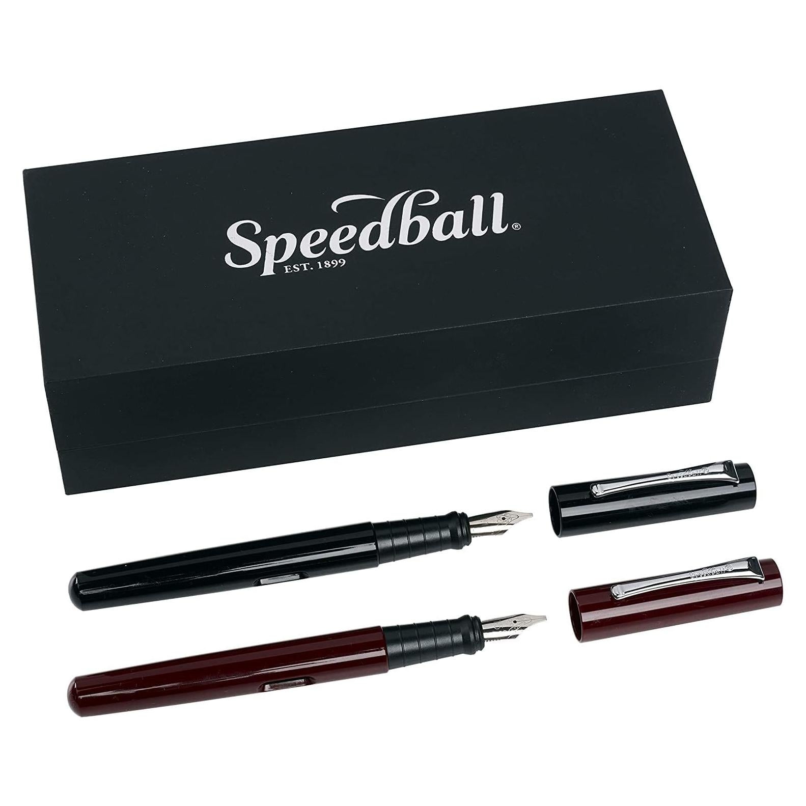 Juego de pluma fuente de caligrafía Speedball 002907, negro y burdeos