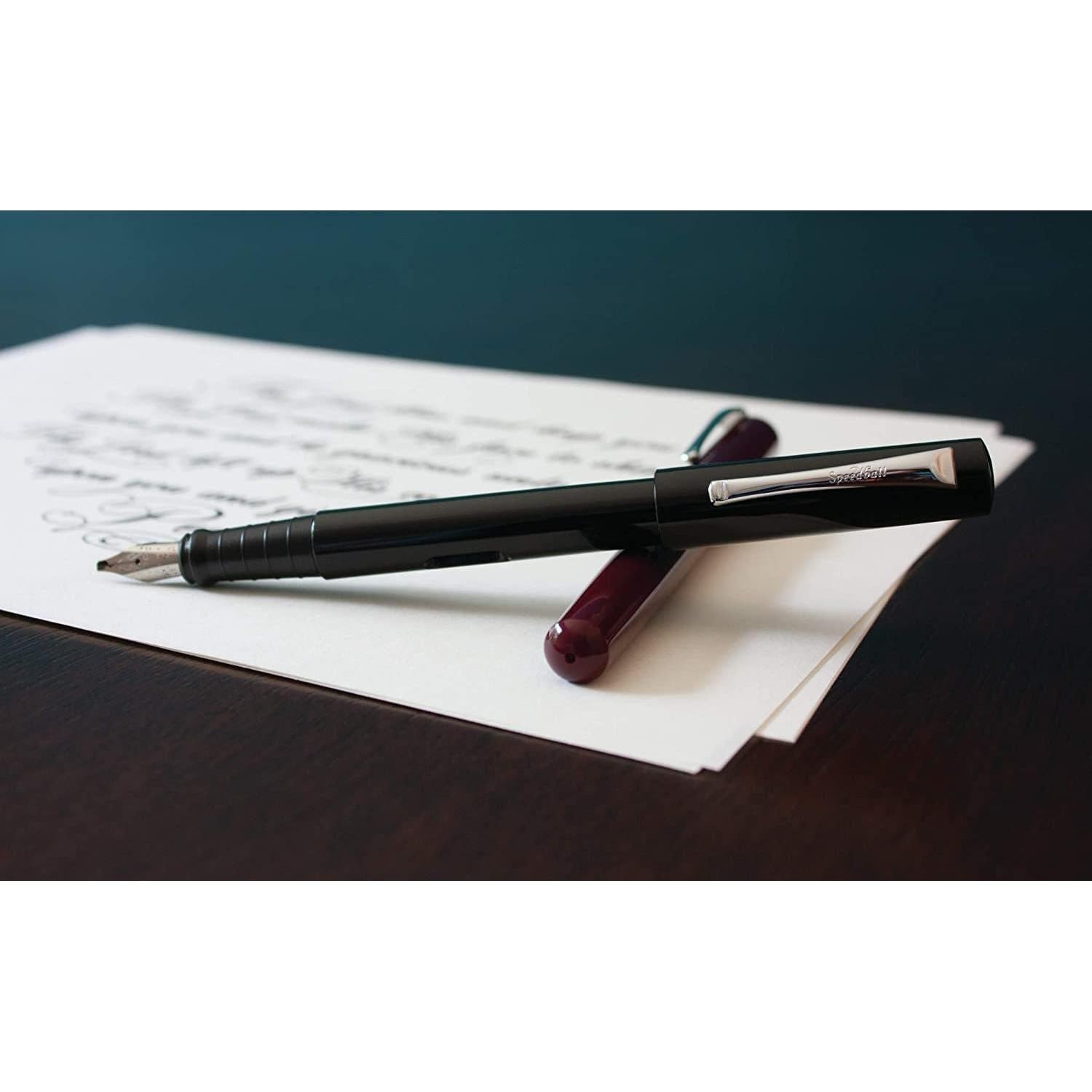 Juego de pluma fuente de caligrafía Speedball 002907, negro y burdeos