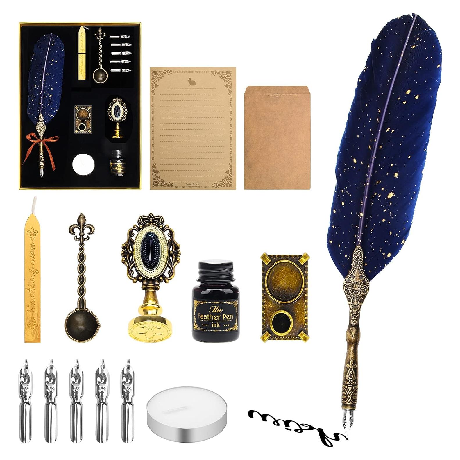 Juego de Pluma Caligráfica Anglekai con Sello de Cera Azul