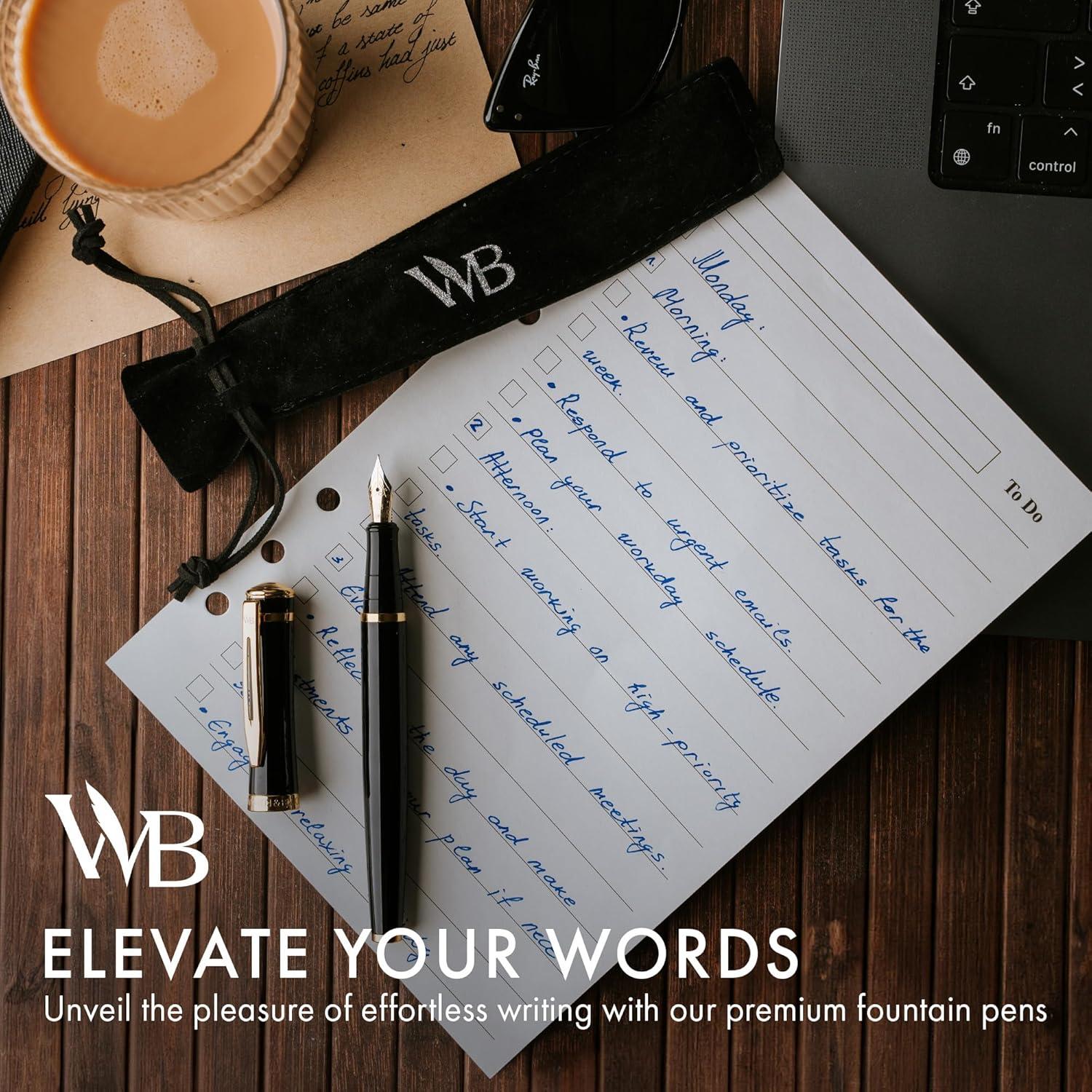 Pluma Fuente Wordsworth & Black, Punta Media 18K, Negro Dorado