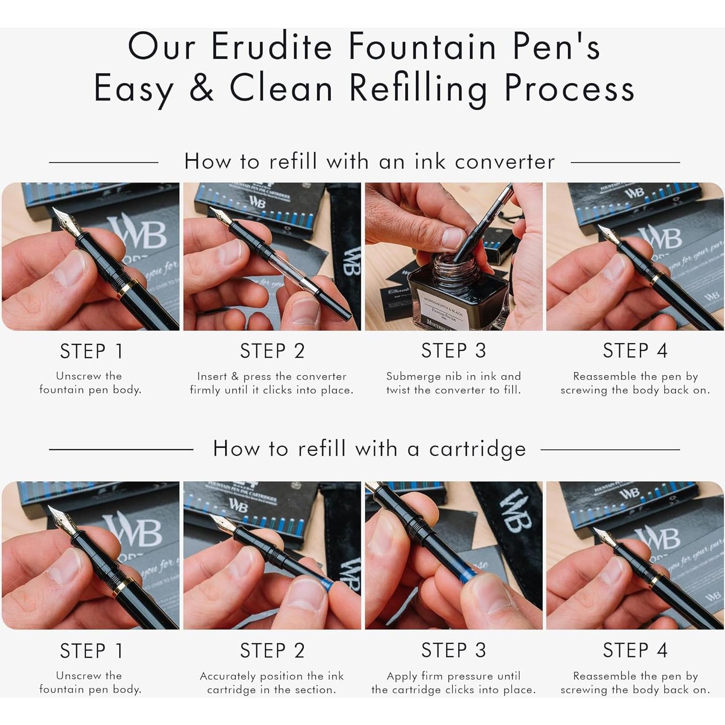 Pluma Fuente Wordsworth & Black, Punta Media 18K, Negro Dorado