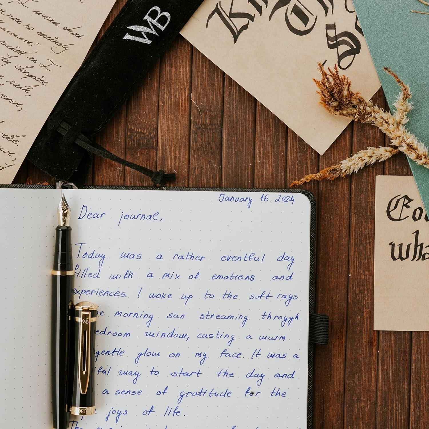 Pluma Fuente Wordsworth & Black, Punta Media 18K, Negro Dorado