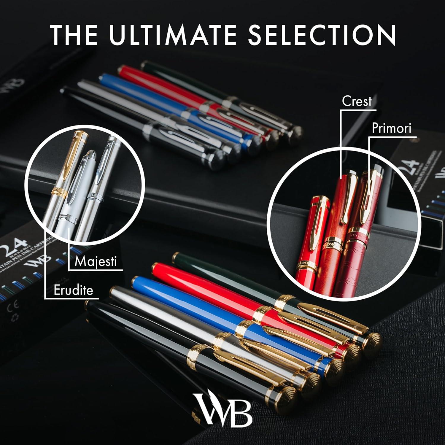 Pluma Fuente Wordsworth & Black, Punta Media 18K, Negro Dorado