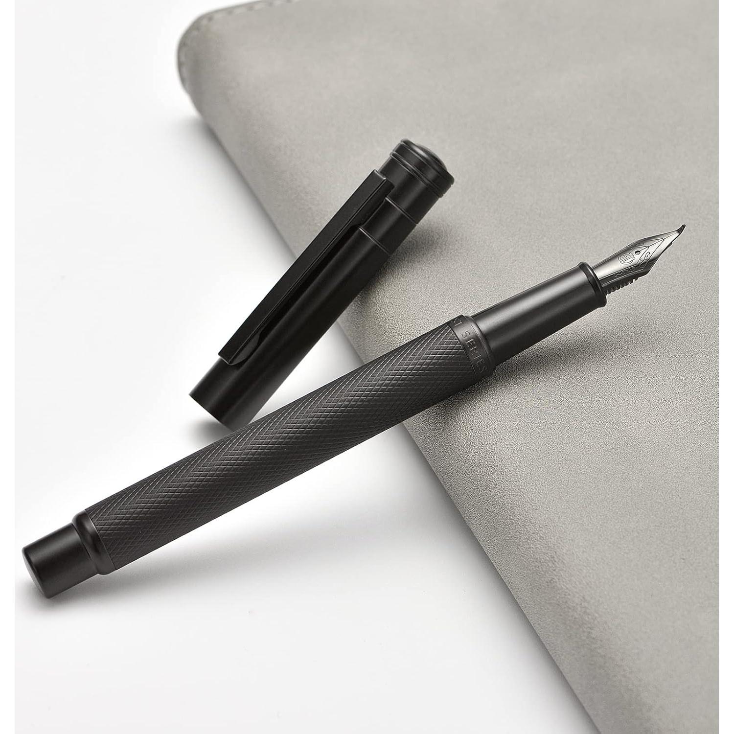 Pluma de Caligrafía Asvine Negra Punta Curvada con Estuche