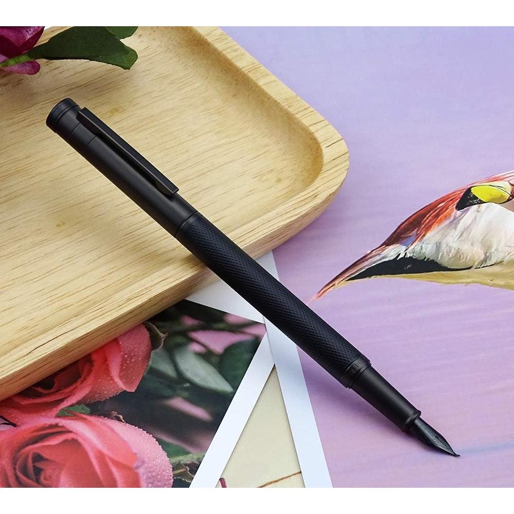 Pluma de Caligrafía Asvine Negra Punta Curvada con Estuche