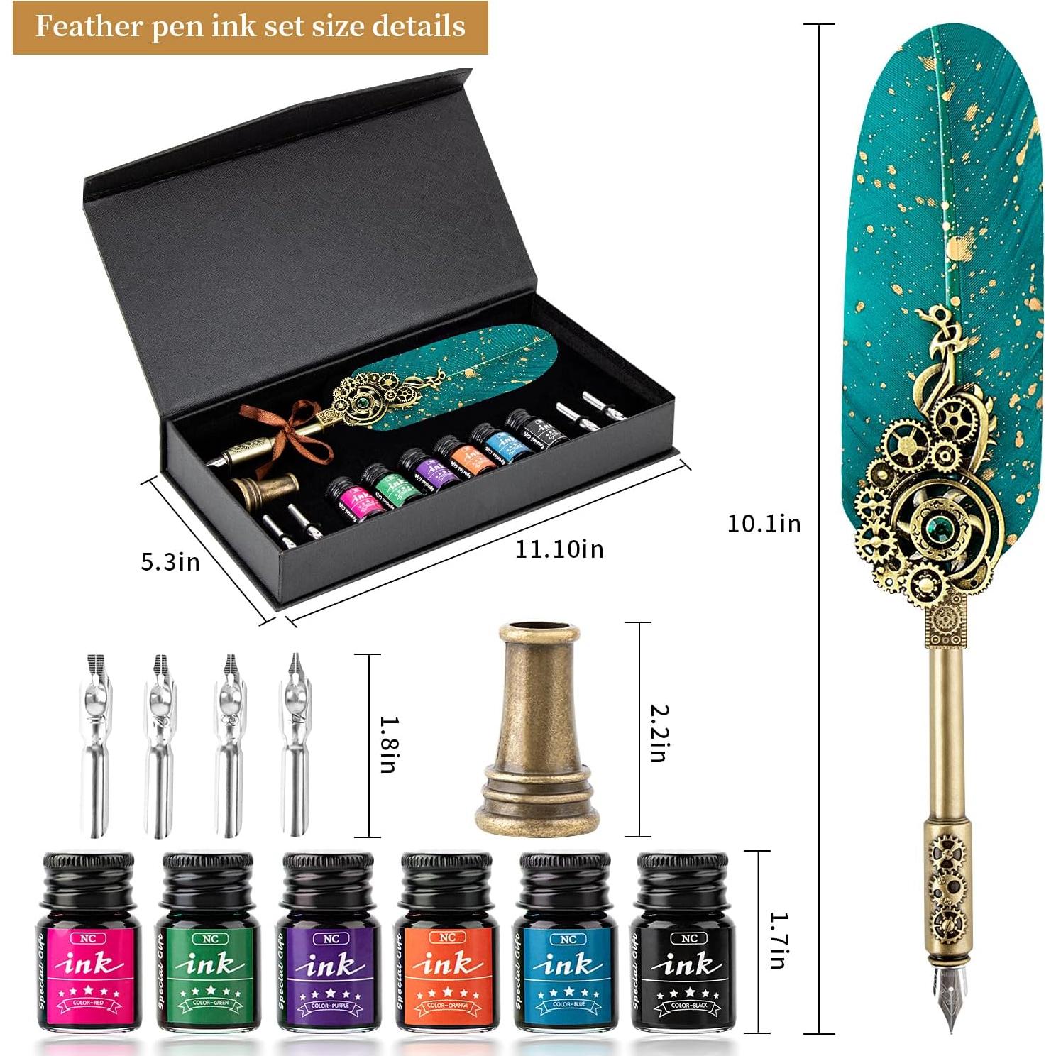 Juego de Pluma de Caligrafía NC con 6 Tintas y Soporte Verde