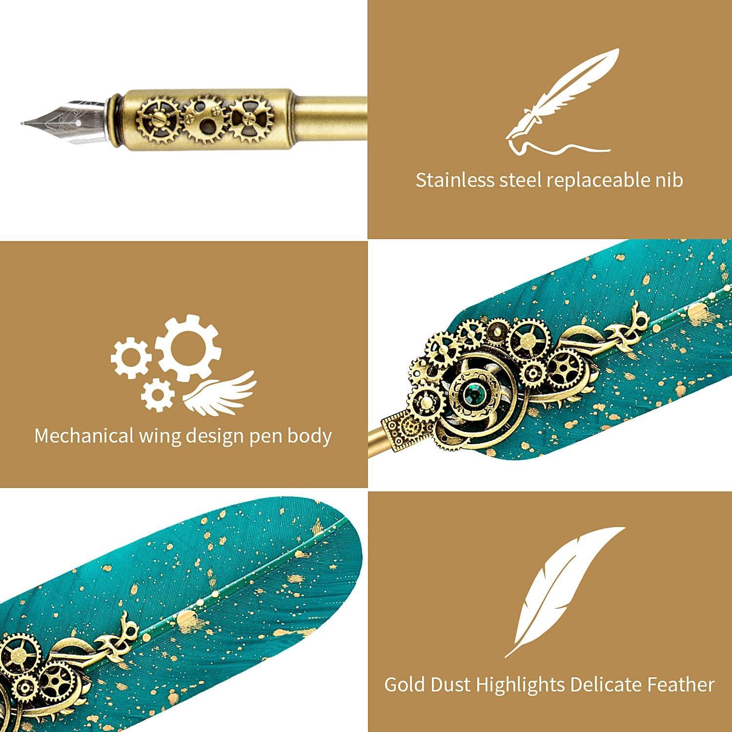 Juego de Pluma de Caligrafía NC con 6 Tintas y Soporte Verde