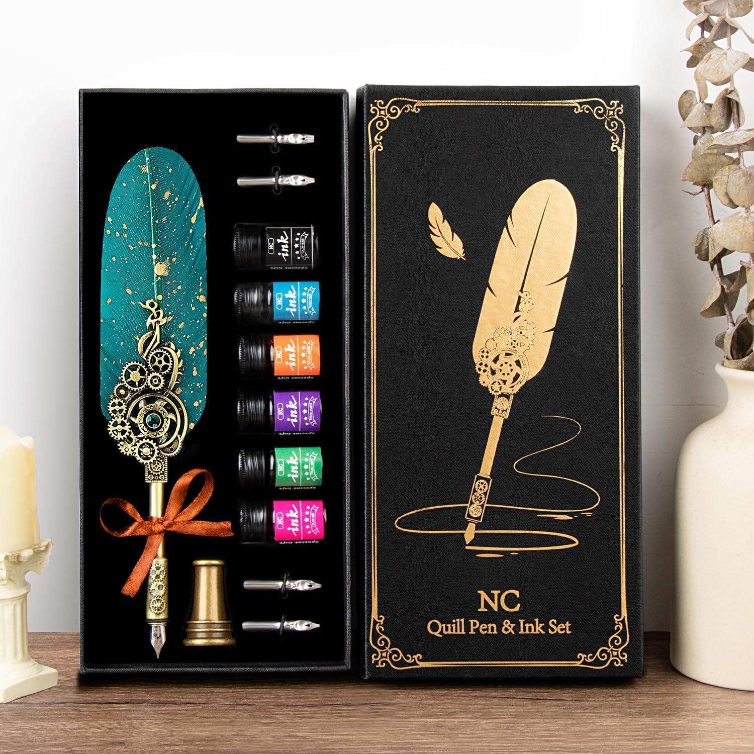 Juego de Pluma de Caligrafía NC con 6 Tintas y Soporte Verde