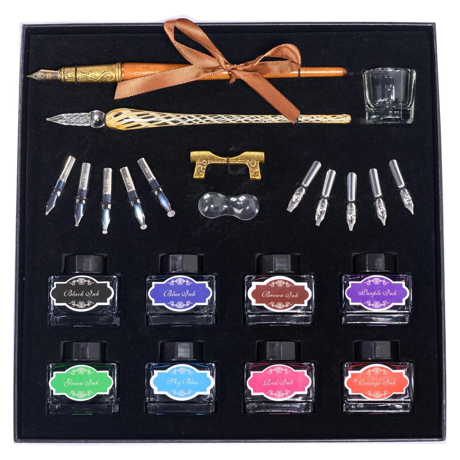 Juego de Caligrafía POHNPICE con 2 Plumas y 8 Tintas