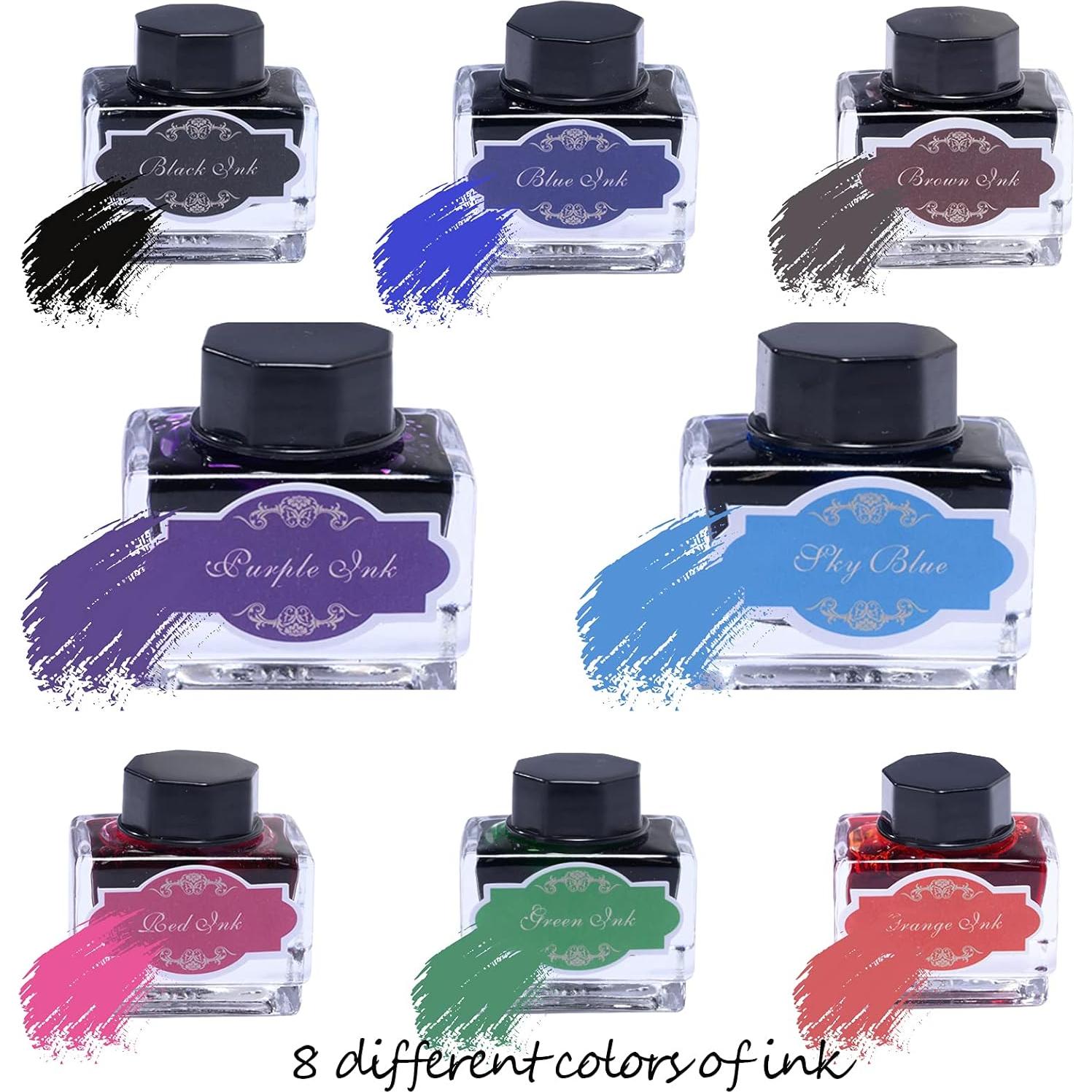 Juego de Caligrafía POHNPICE con 2 Plumas y 8 Tintas