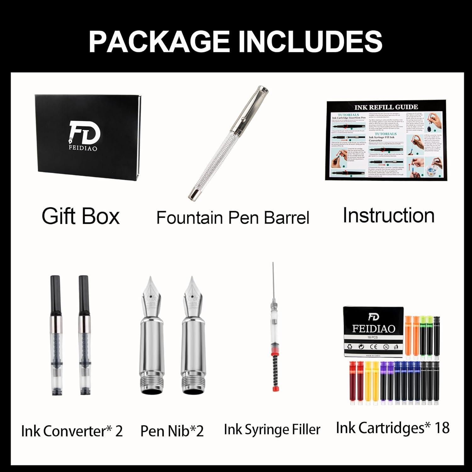 Conjunto de Plumas Estilográficas FEIDIAO con 18 Cartuchos de Tinta